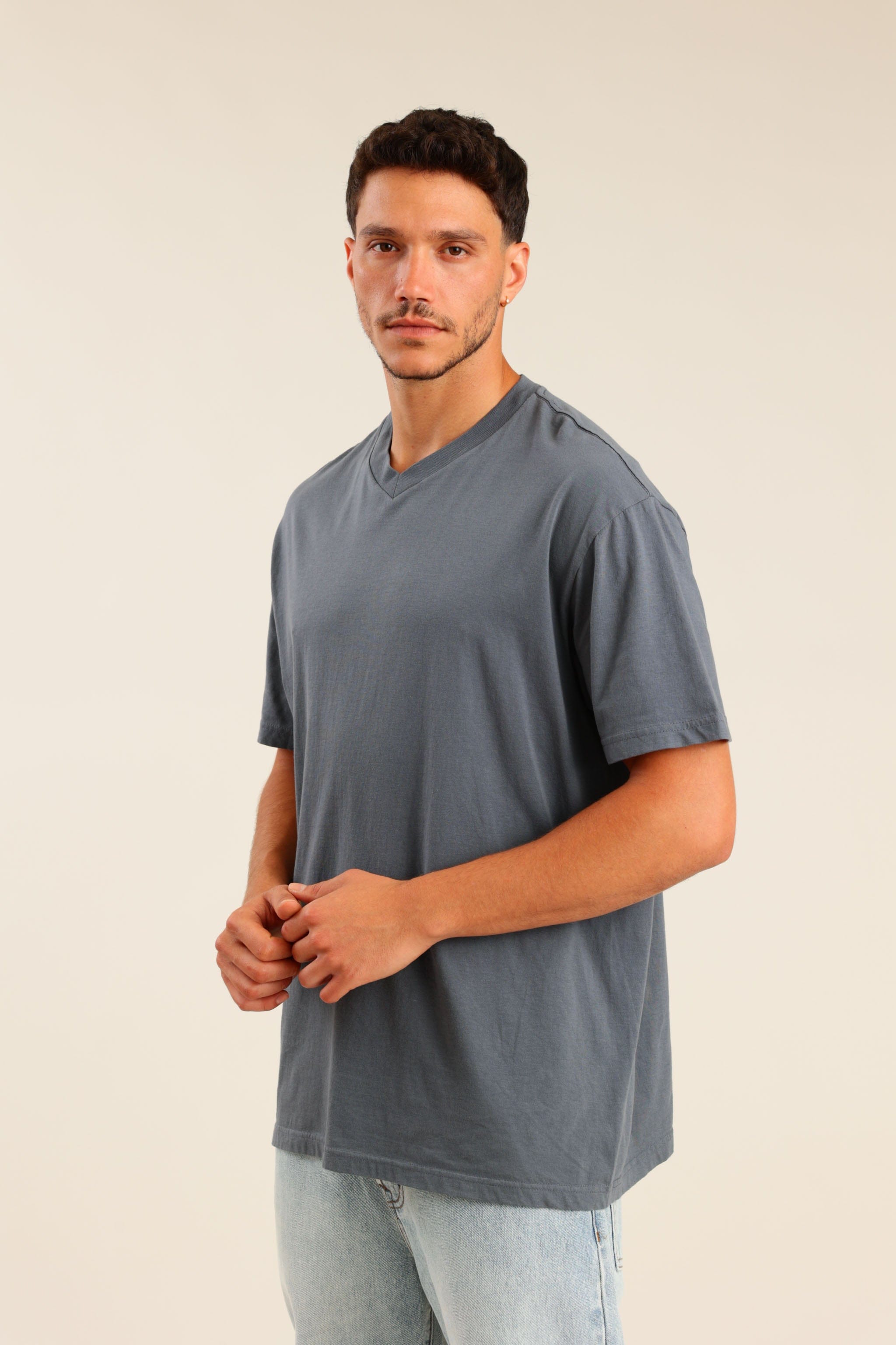 FOX גברים חולצה טישרט בייסיק צווארון V טישרט בייסיק צווארון V