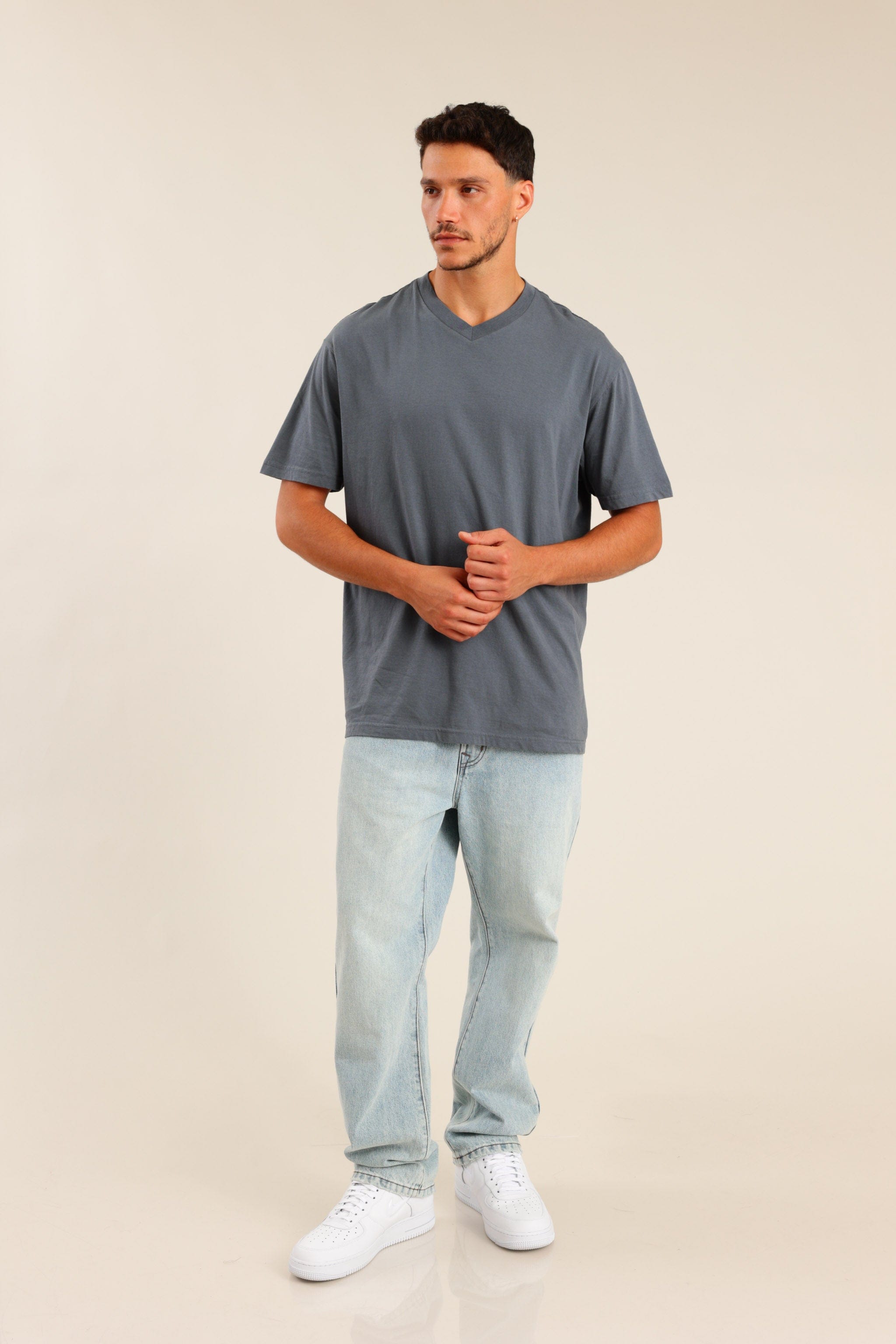 FOX גברים חולצה טישרט בייסיק צווארון V טישרט בייסיק צווארון V