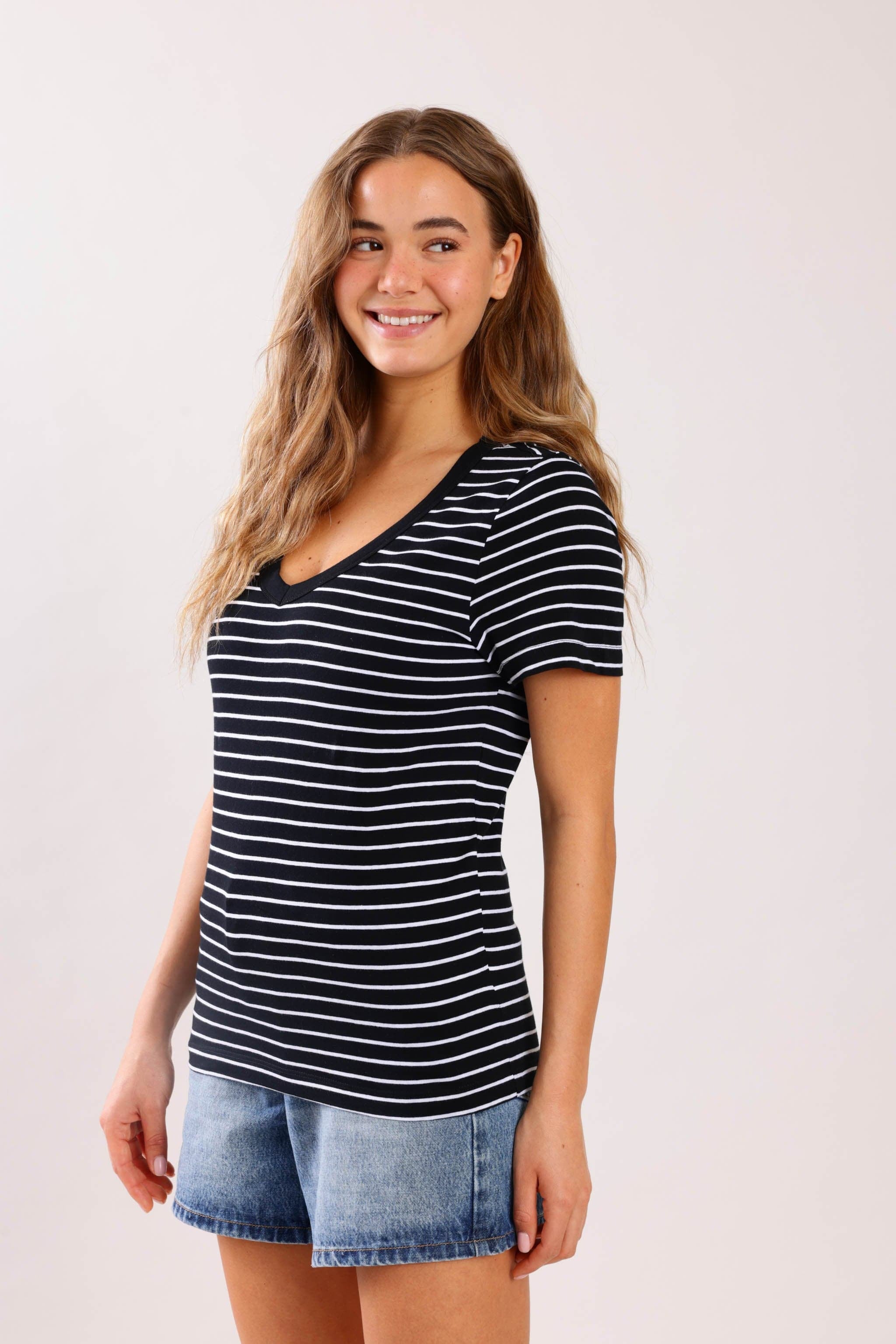 FOX נשים חולצה חולצת בייסיק פסים חולצת בייסיק פסים