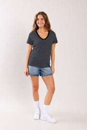 FOX נשים חולצה חולצת בייסיק פסים חולצת בייסיק פסים