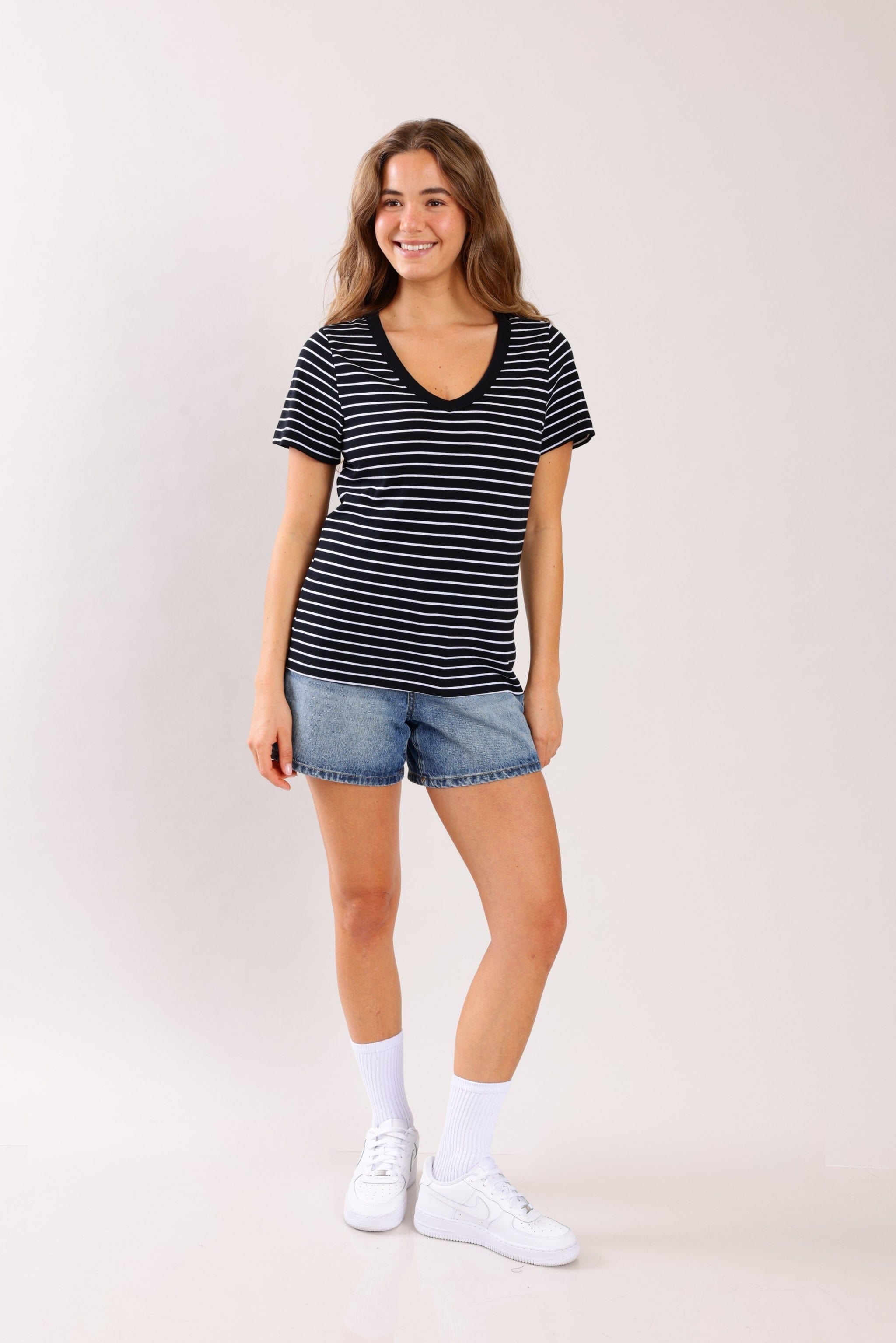 FOX נשים חולצה חולצת בייסיק פסים חולצת בייסיק פסים