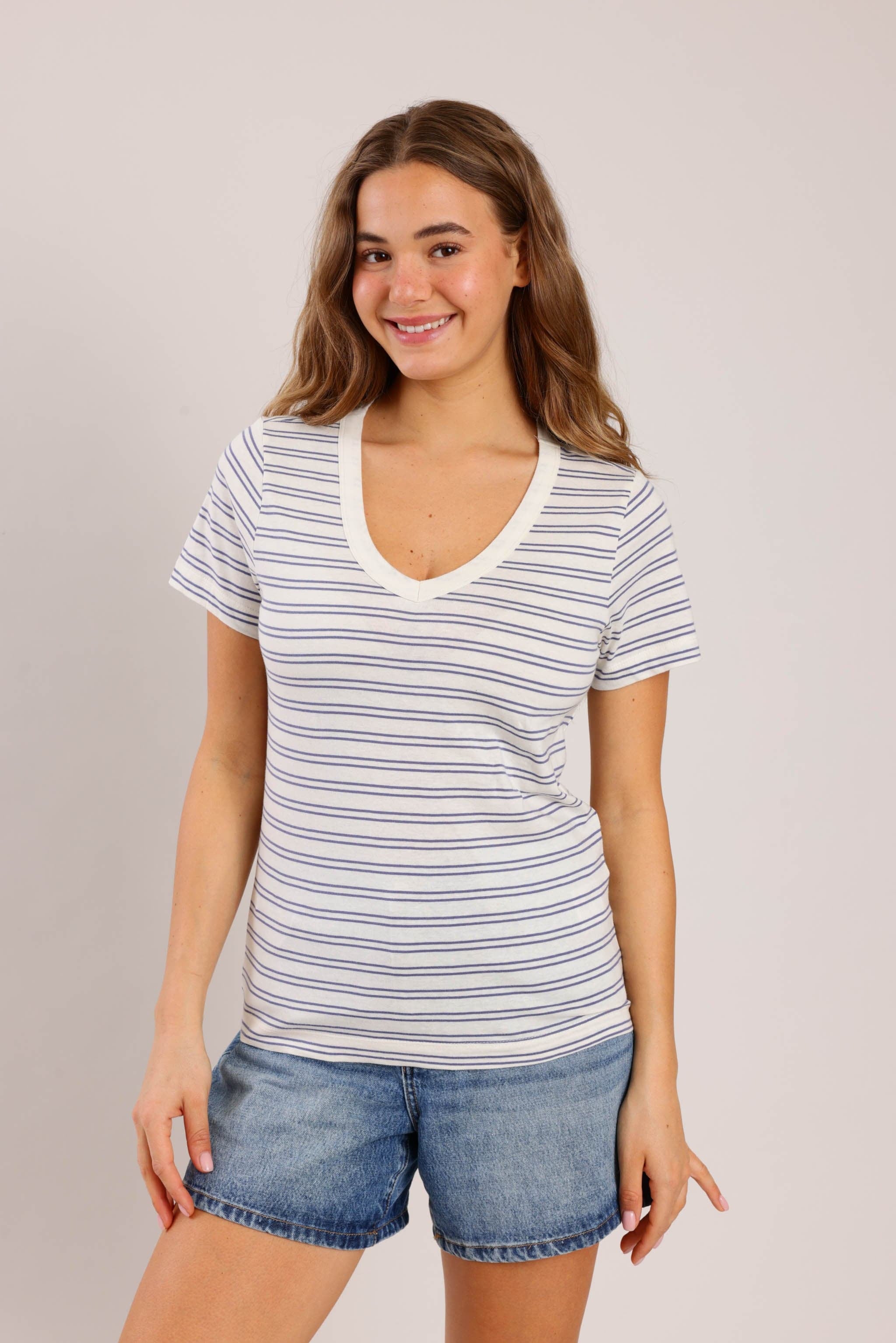 FOX נשים חולצה חולצת בייסיק פסים חולצת בייסיק פסים