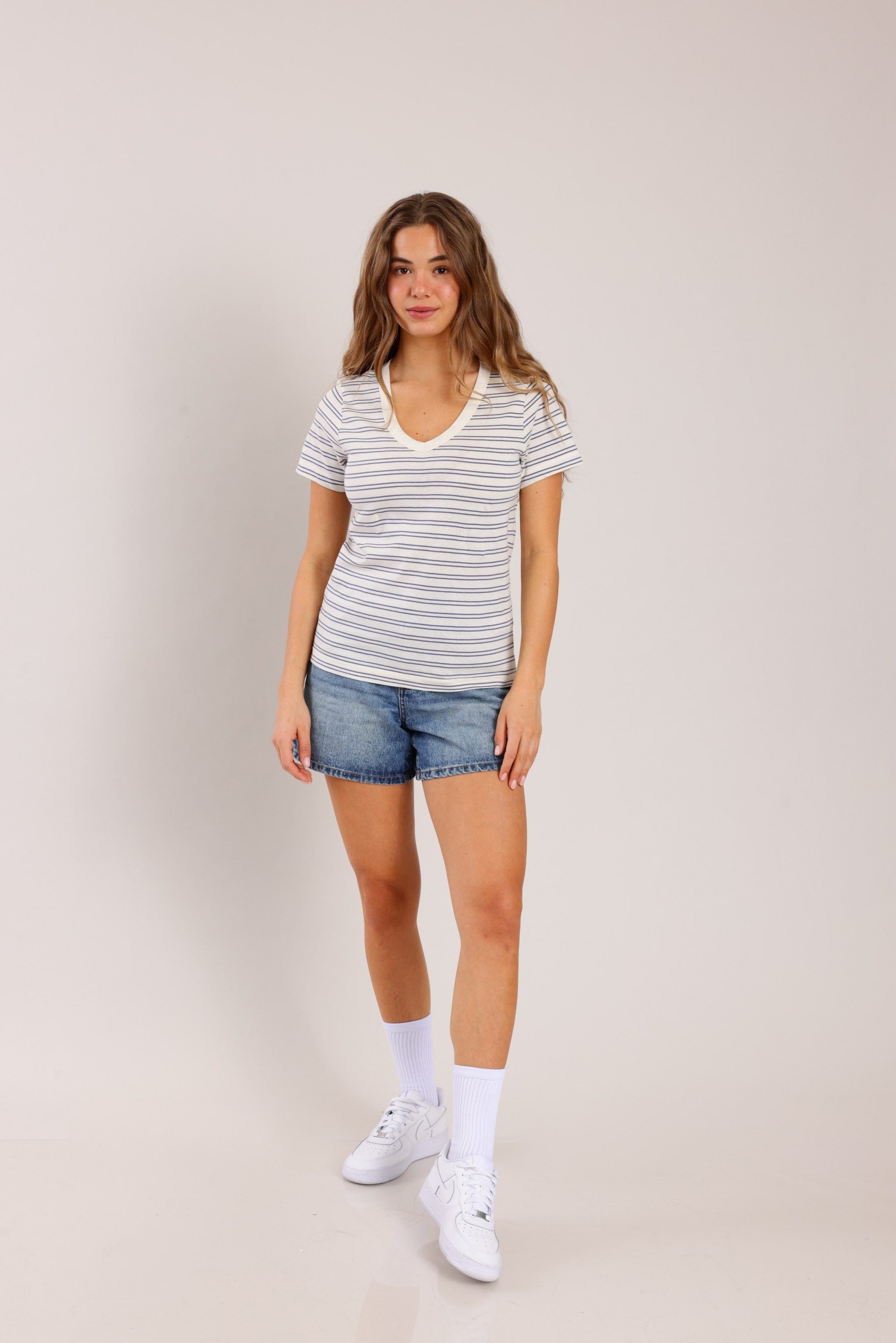 FOX נשים חולצה חולצת בייסיק פסים חולצת בייסיק פסים