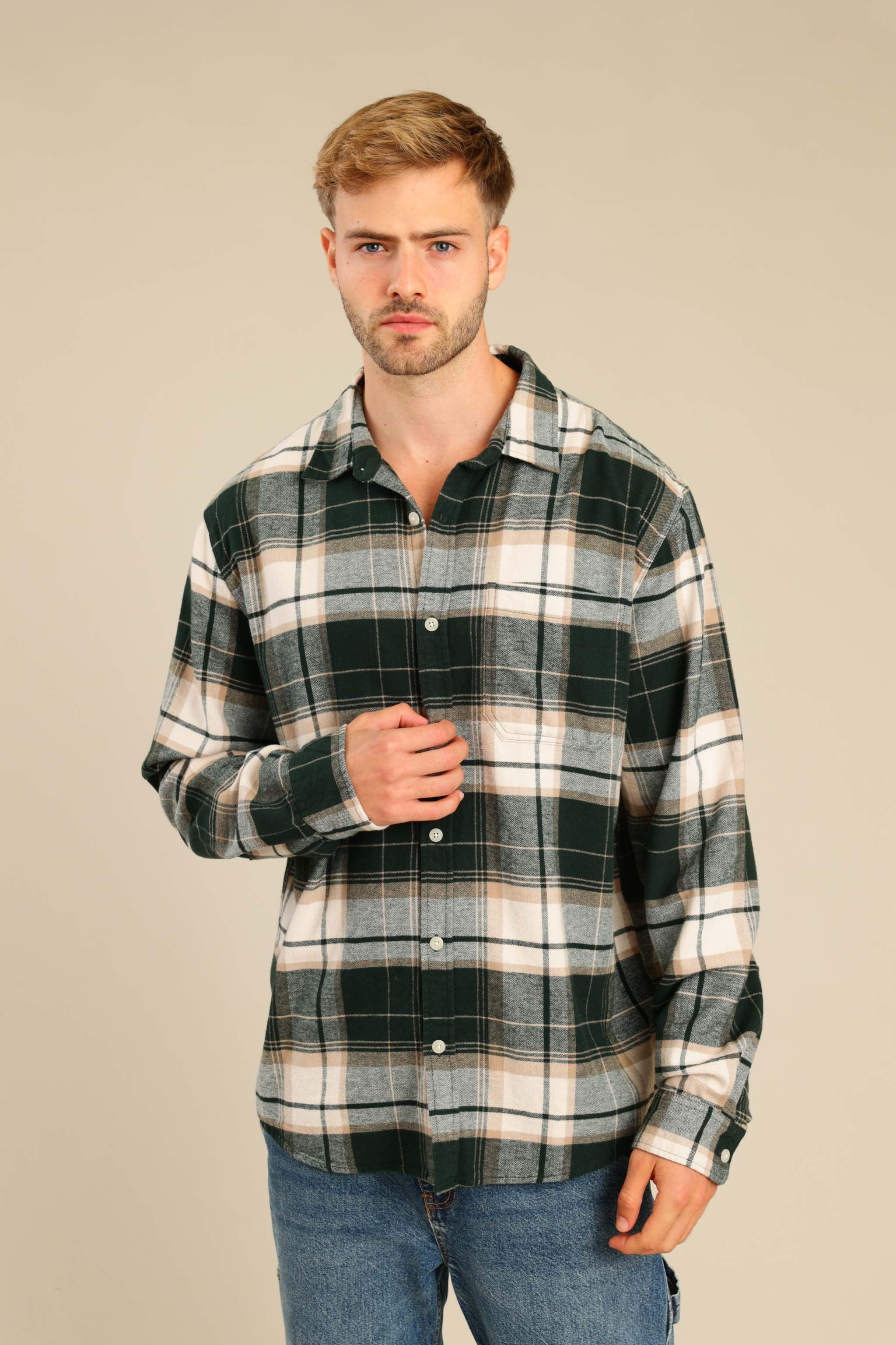 FOX גברים חולצה חולצה מכופתרת פלאנל ארוכה חולצה מכופתרת פלאנל ארוכה