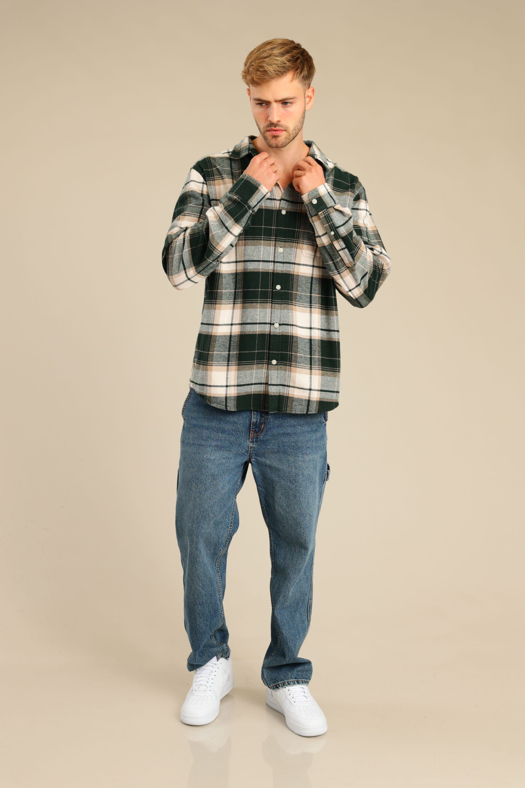 FOX גברים חולצה חולצה מכופתרת פלאנל ארוכה חולצה מכופתרת פלאנל ארוכה