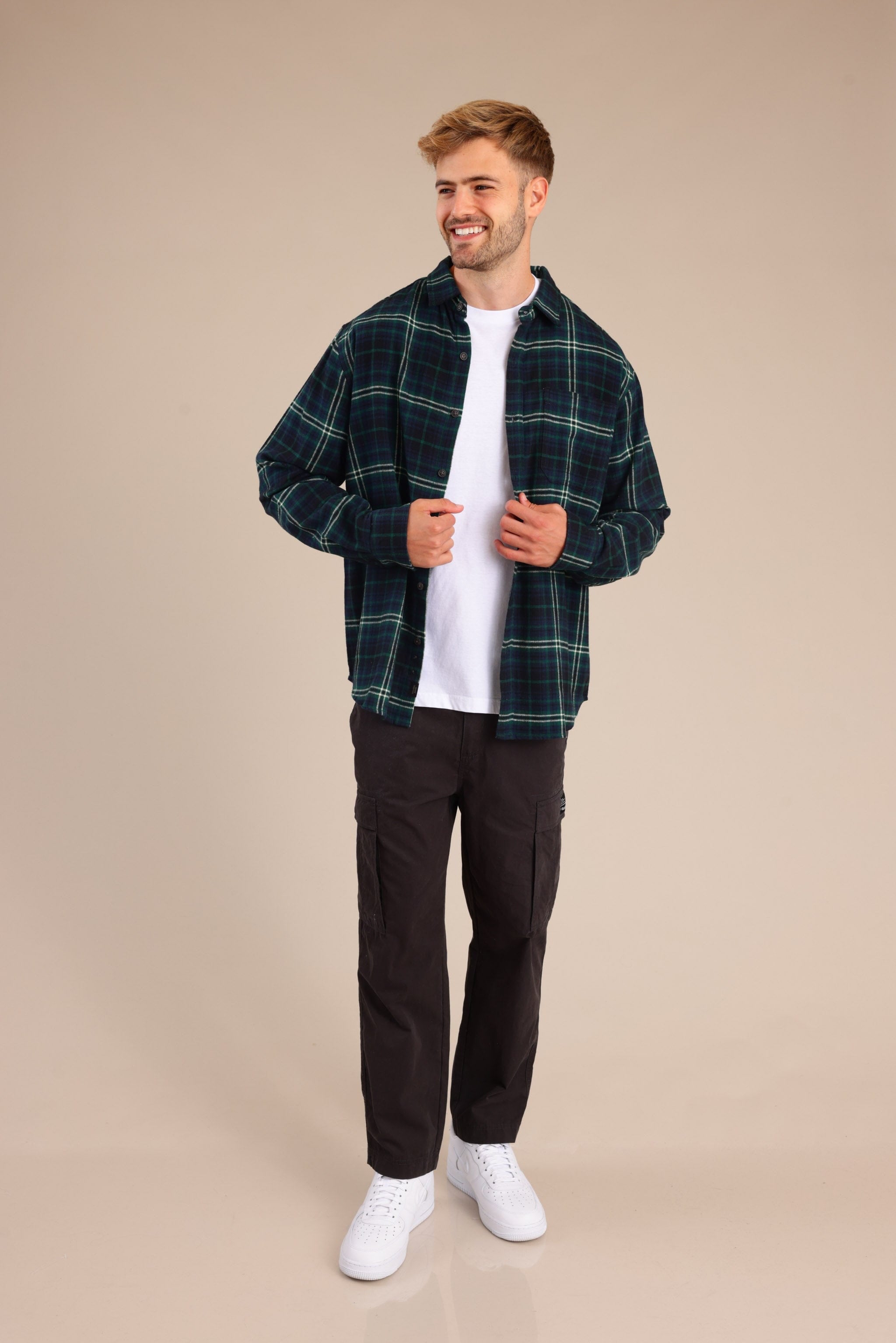 FOX גברים חולצה חולצה מכופתרת פלאנל ארוכה חולצה מכופתרת פלאנל ארוכה