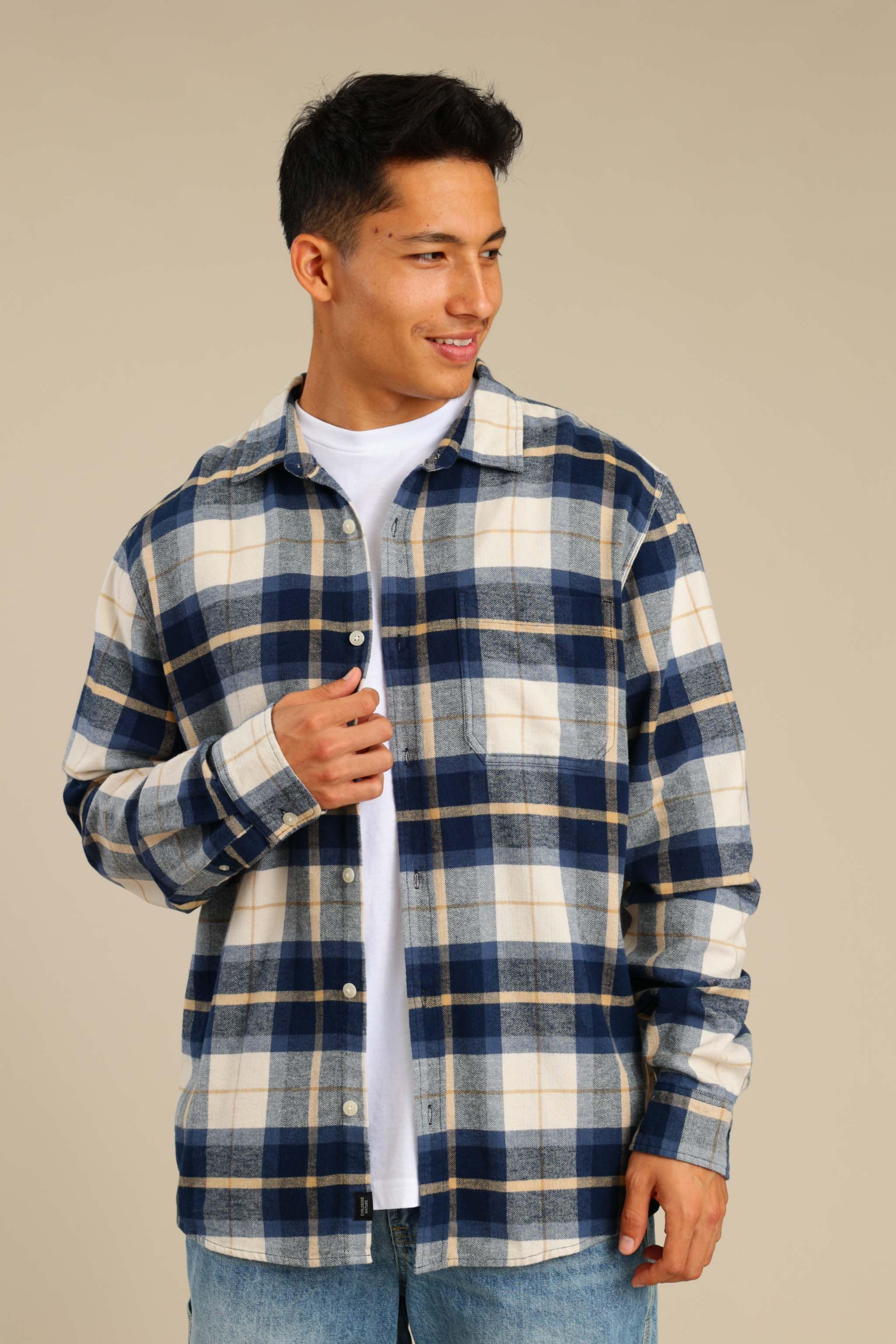 FOX גברים חולצה חולצה מכופתרת פלאנל ארוכה חולצה מכופתרת פלאנל ארוכה