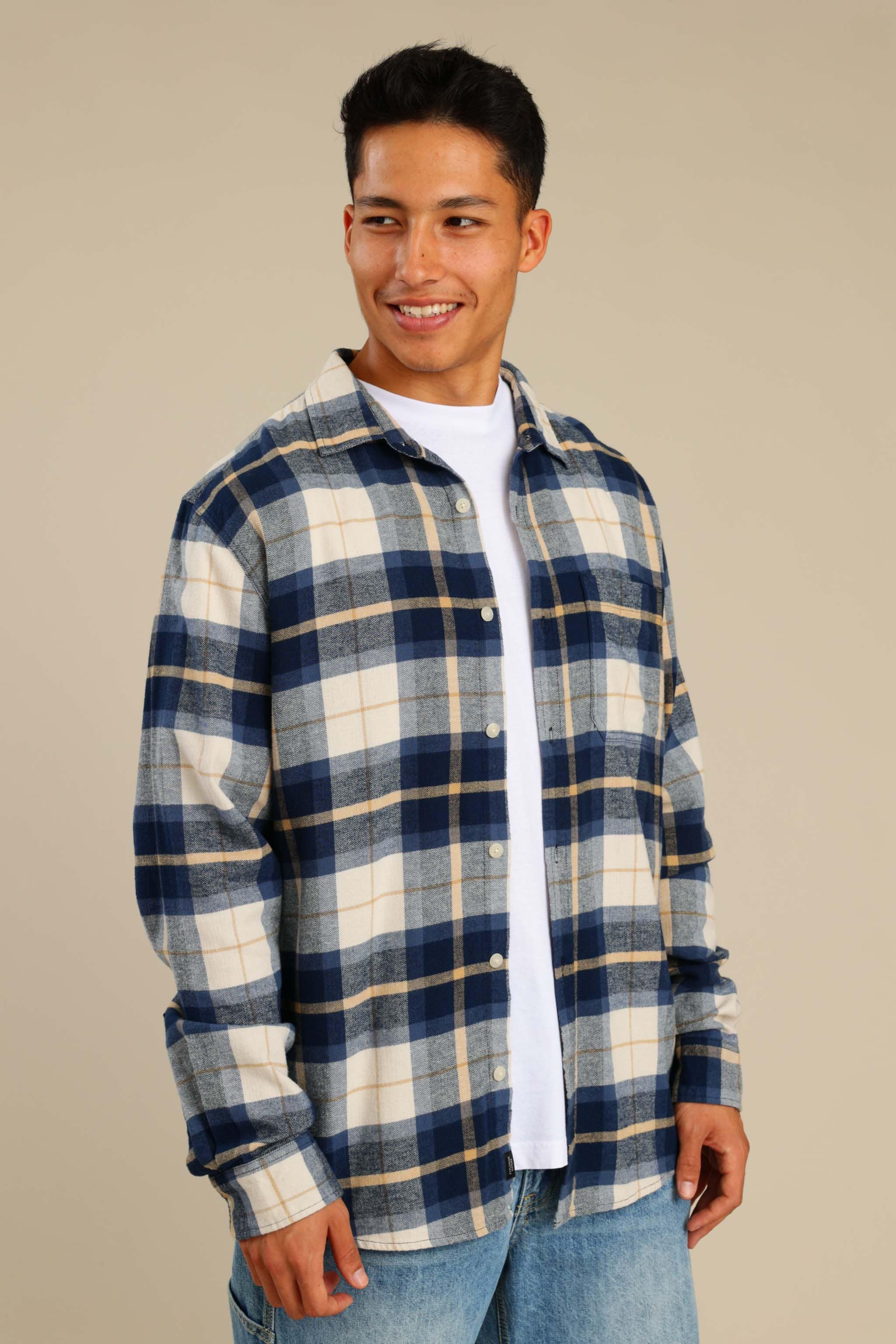 FOX גברים חולצה חולצה מכופתרת פלאנל ארוכה חולצה מכופתרת פלאנל ארוכה