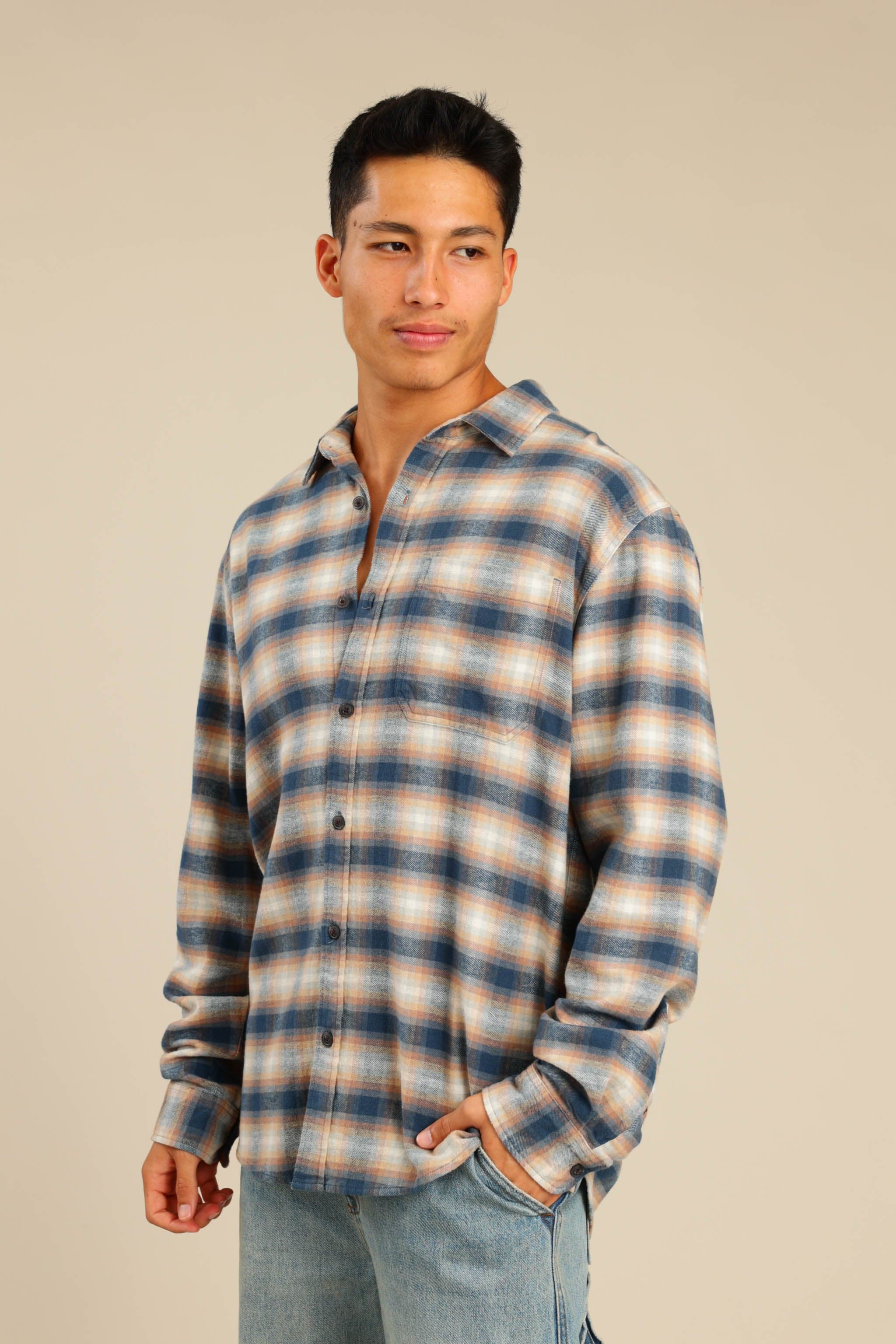 FOX גברים חולצה חולצה מכופתרת פלאנל ארוכה חולצה מכופתרת פלאנל ארוכה