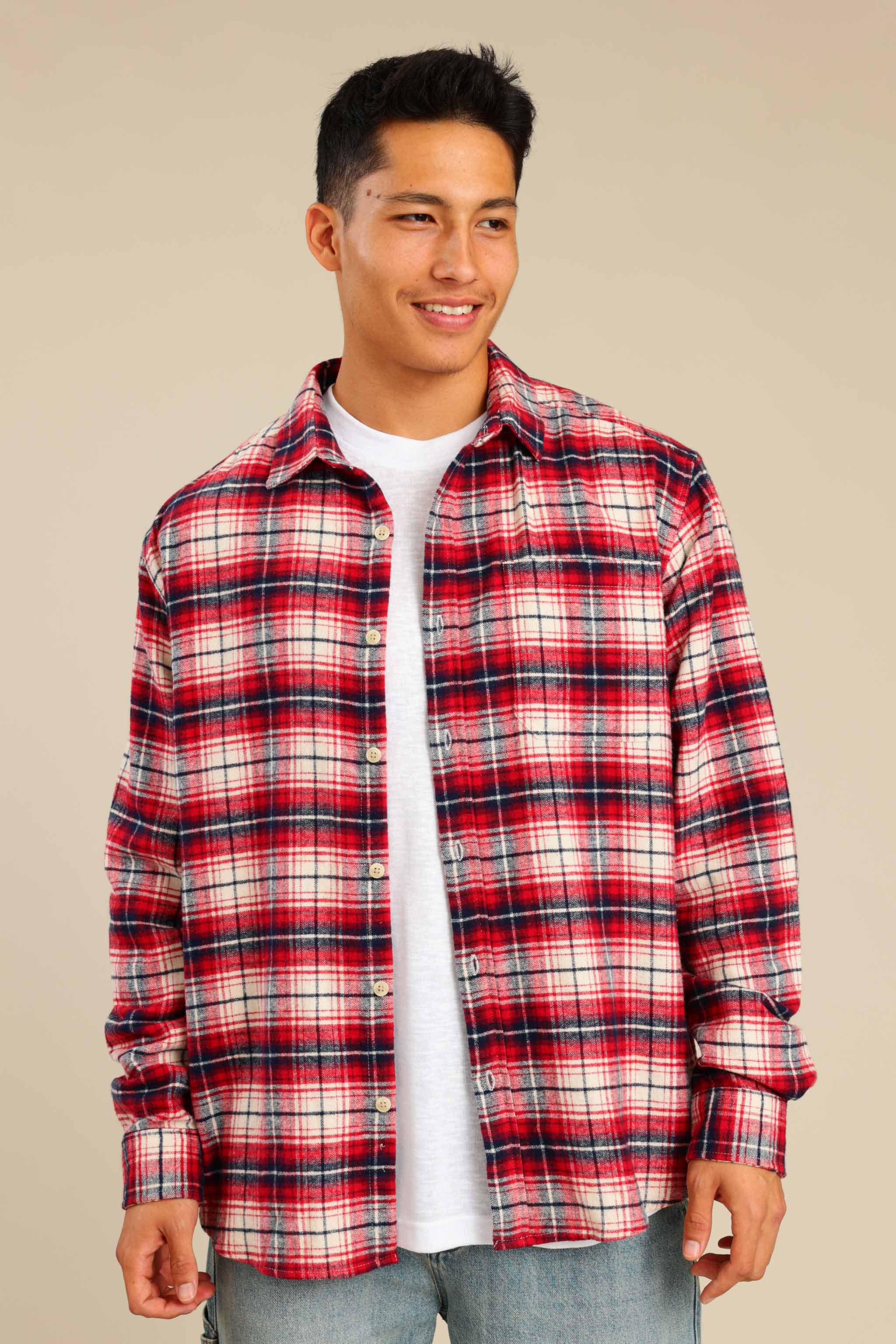 FOX גברים חולצה חולצה מכופתרת פלאנל ארוכה חולצה מכופתרת פלאנל ארוכה