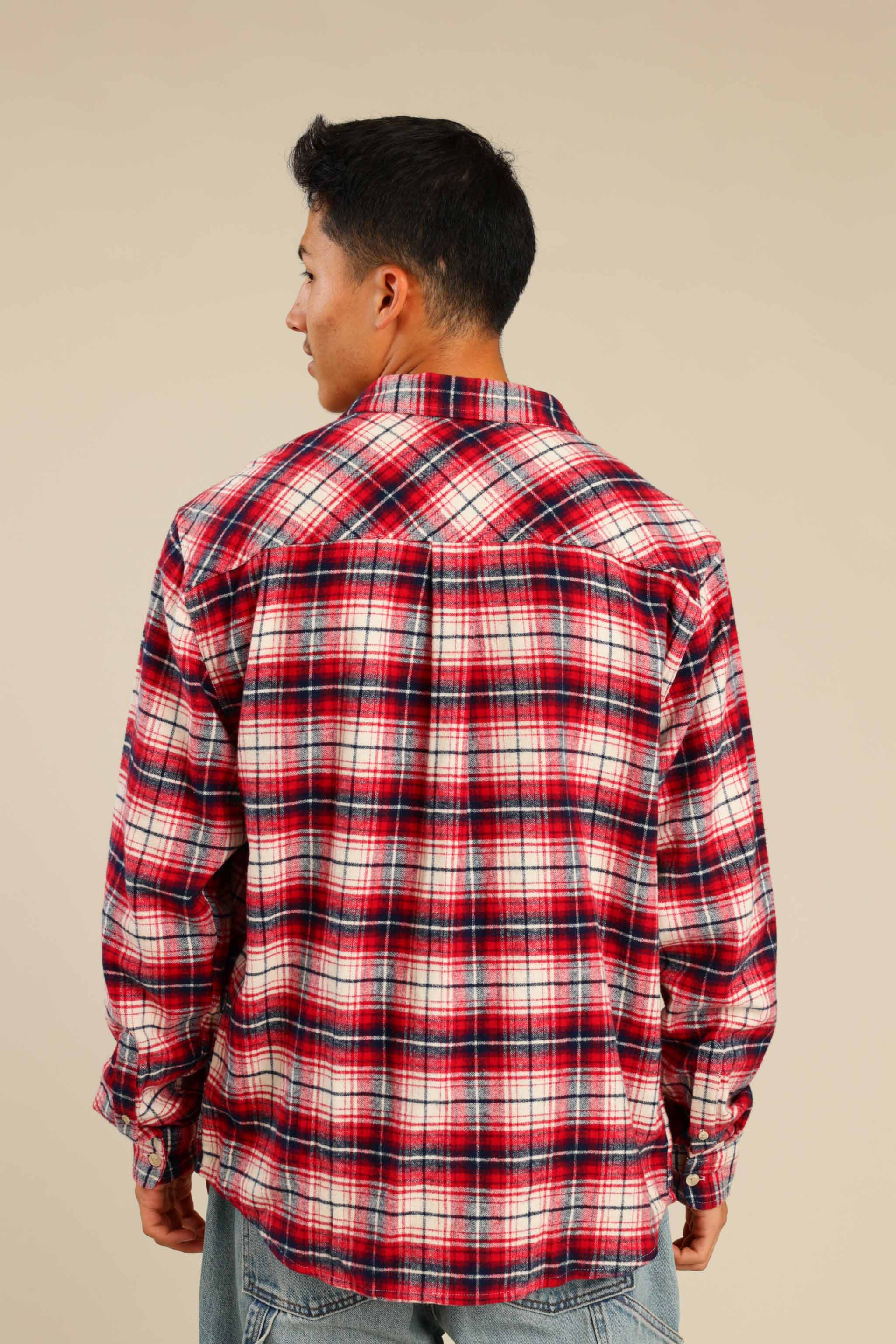 FOX גברים חולצה חולצה מכופתרת פלאנל ארוכה חולצה מכופתרת פלאנל ארוכה