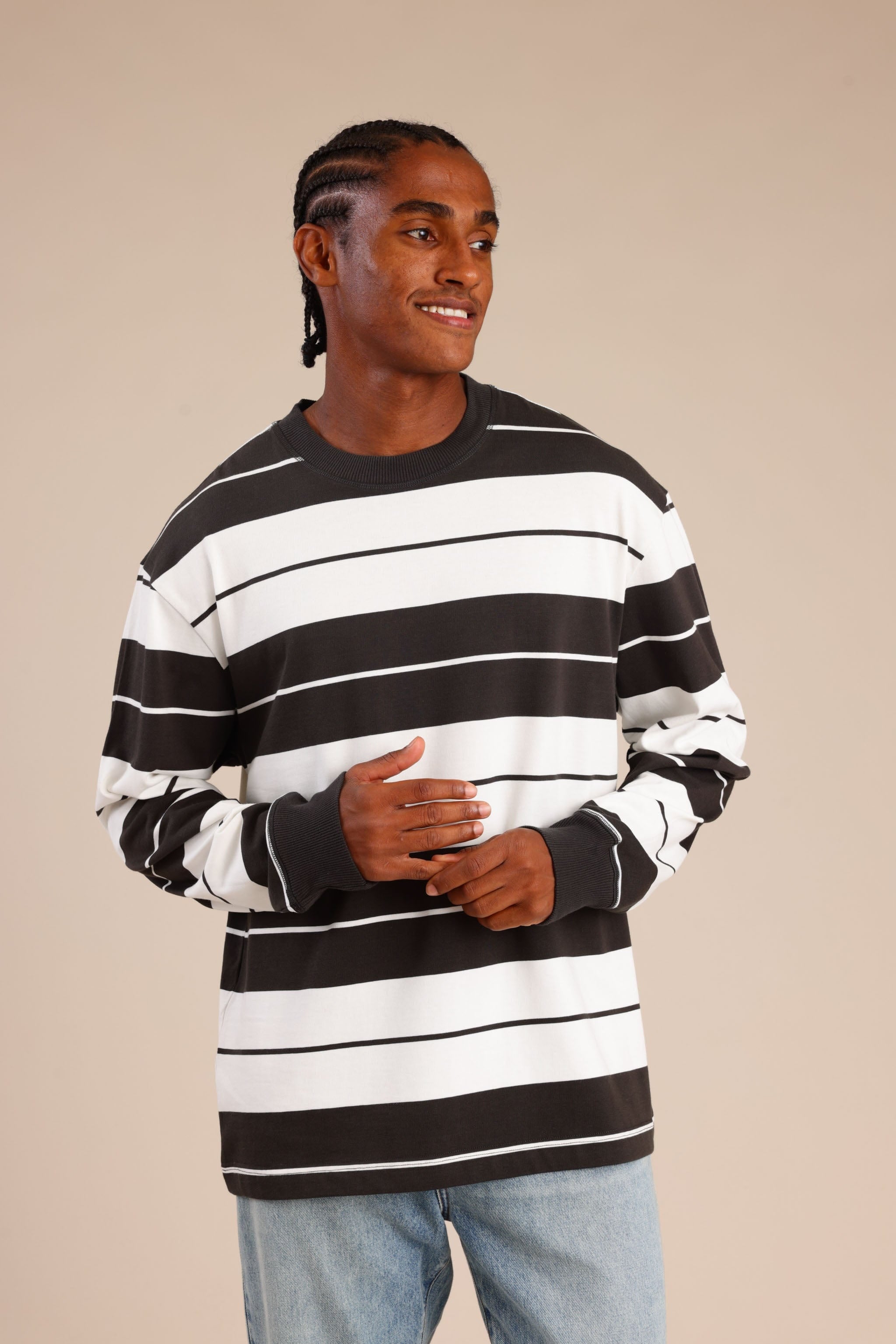 FOX גברים חולצה חולצת פסים ארוכה חולצת פסים ארוכה