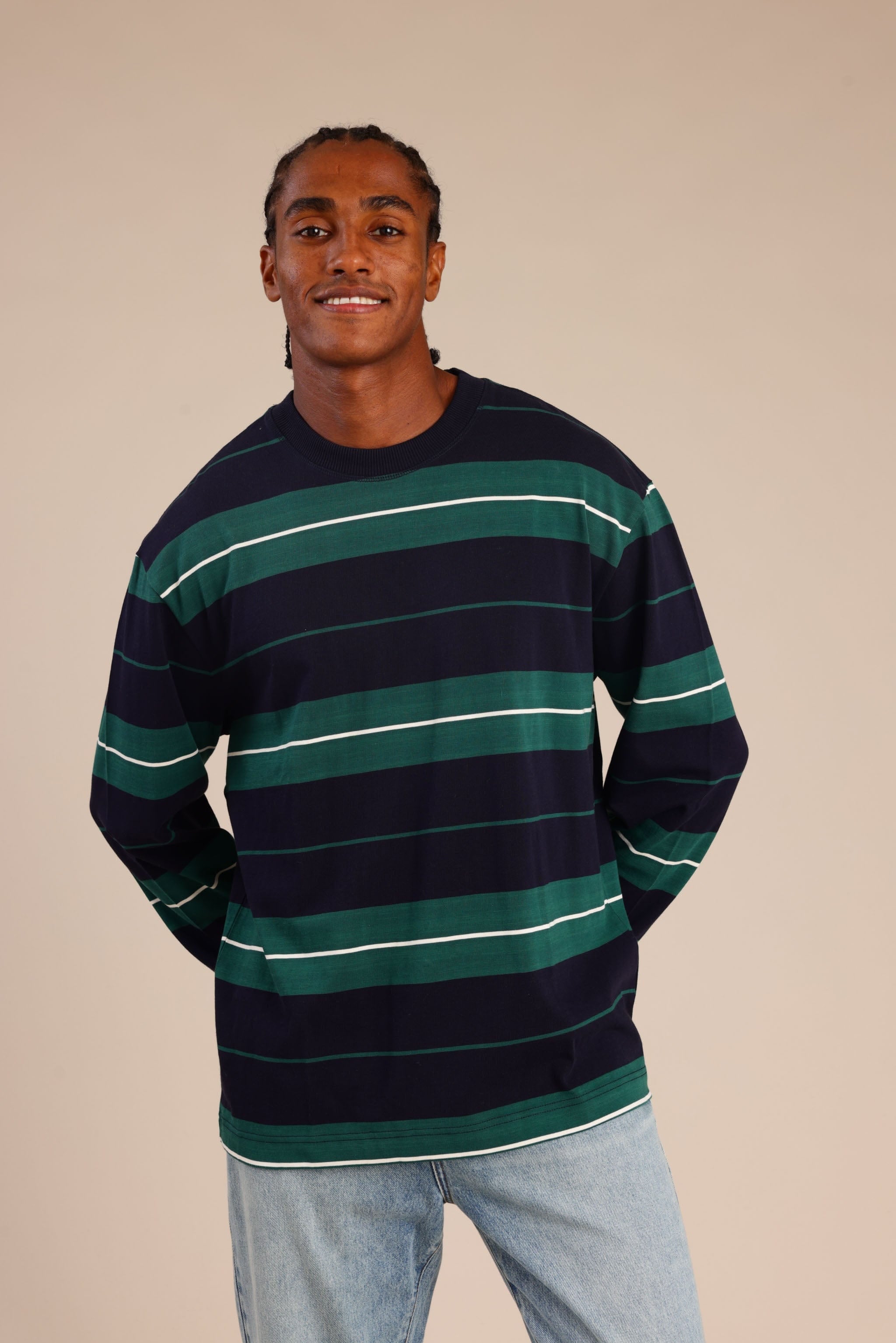 FOX גברים חולצה חולצת פסים ארוכה חולצת פסים ארוכה