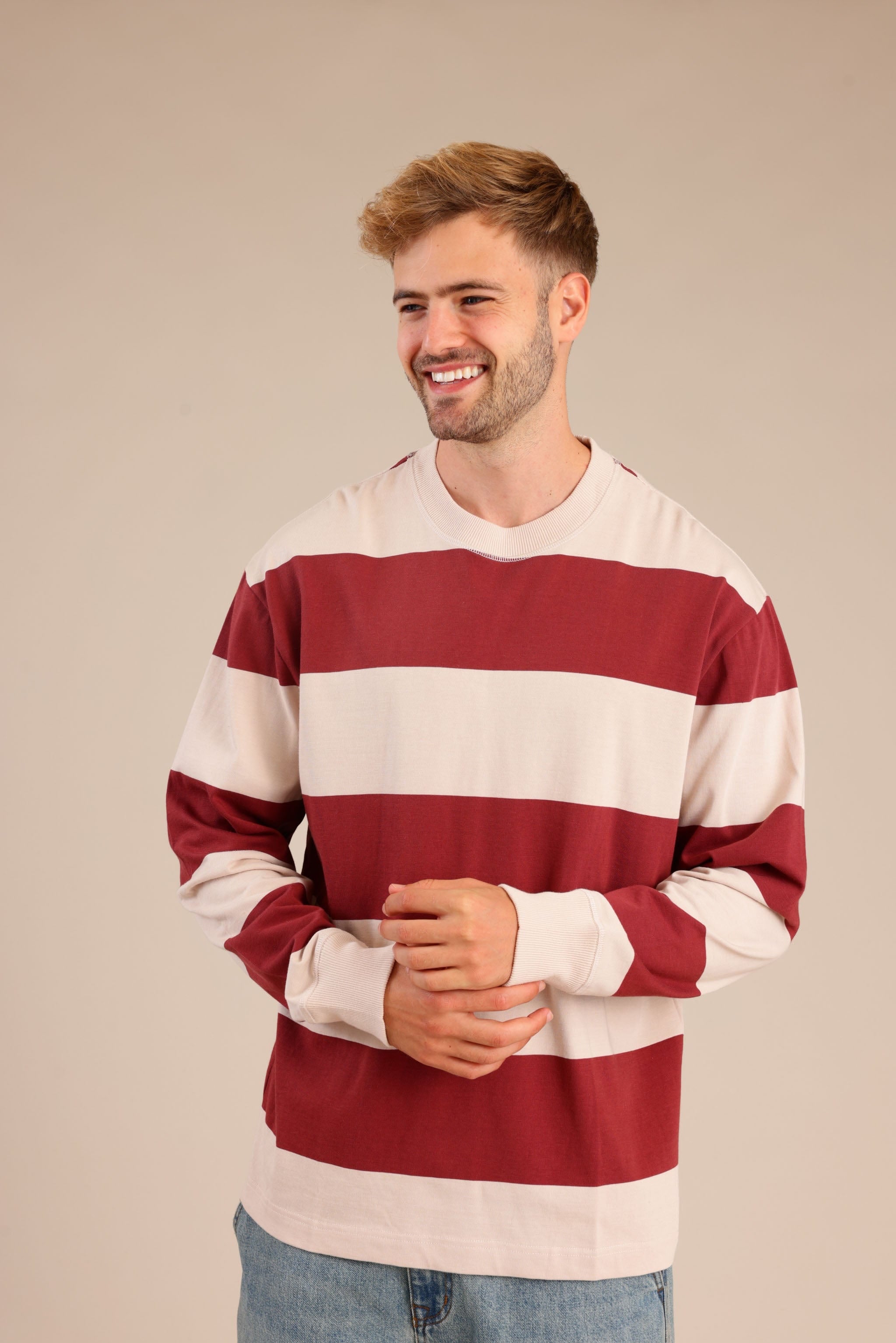 FOX גברים חולצה חולצת פסים ארוכה חולצת פסים ארוכה