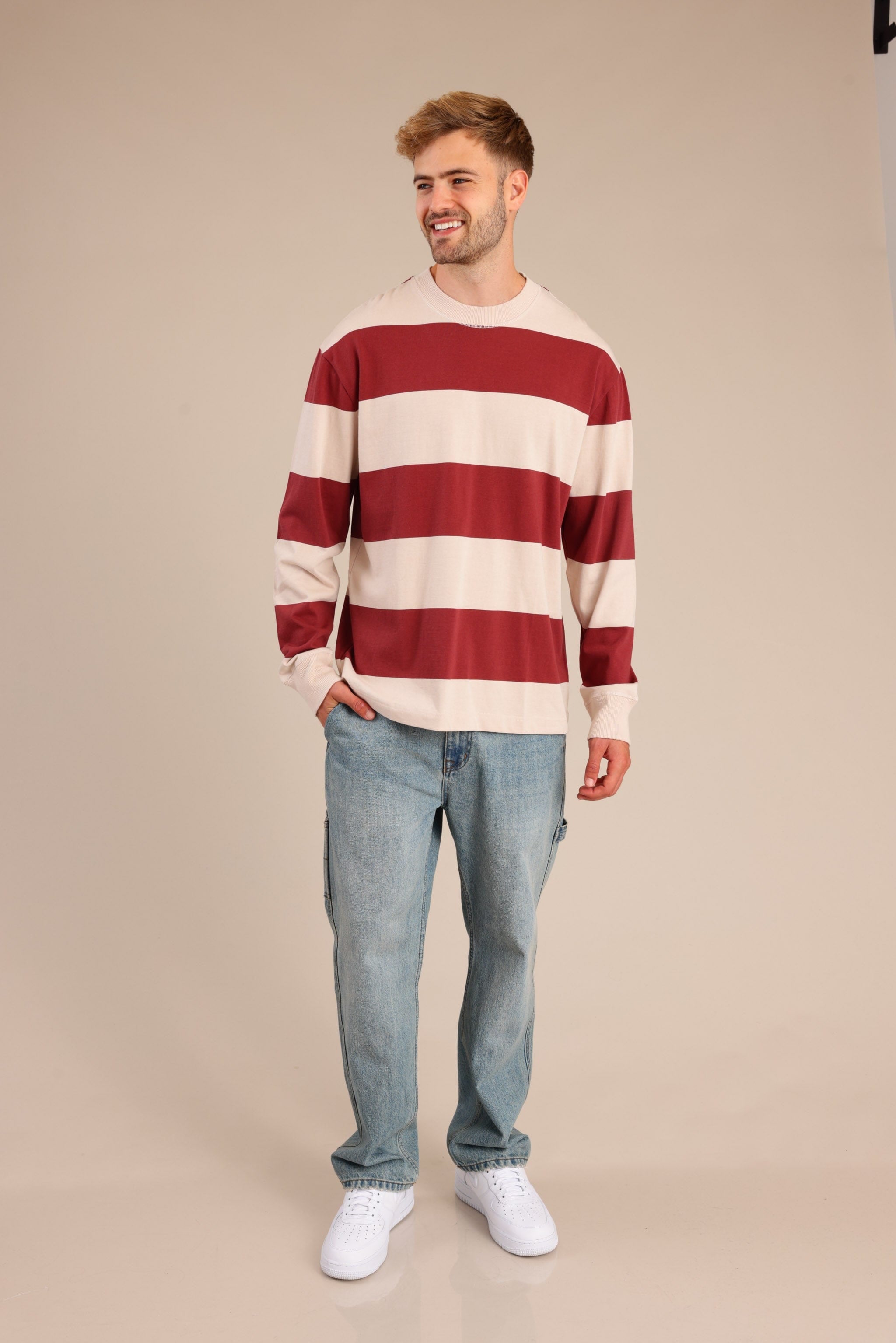 FOX גברים חולצה חולצת פסים ארוכה חולצת פסים ארוכה