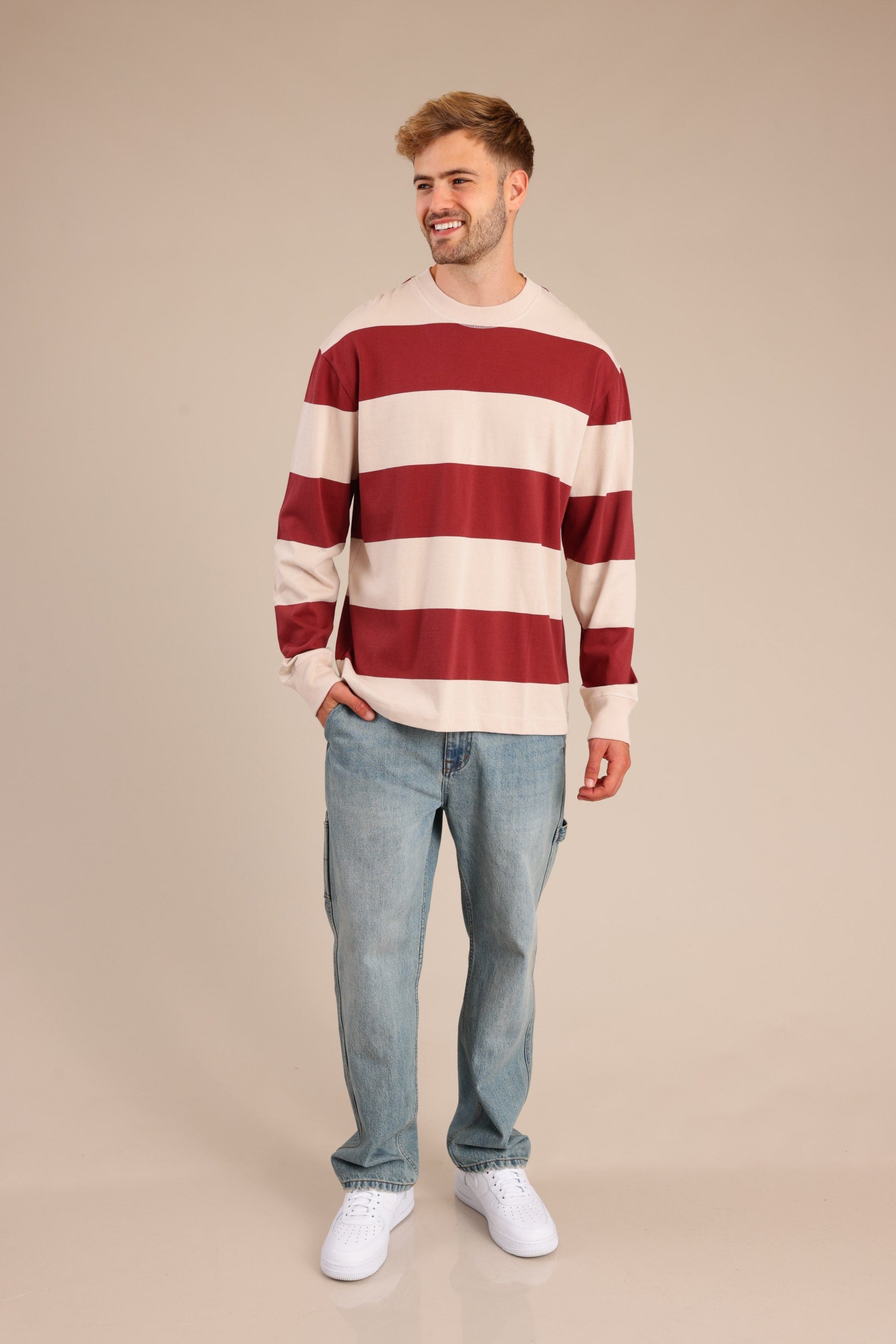 FOX גברים חולצה חולצת פסים ארוכה חולצת פסים ארוכה