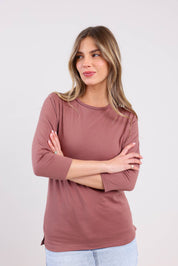 FOX נשים חולצה טישרט בייסיק צווארון עגול שרוול 3/4 FOX | חולצה חלקה | קנה עכשיו