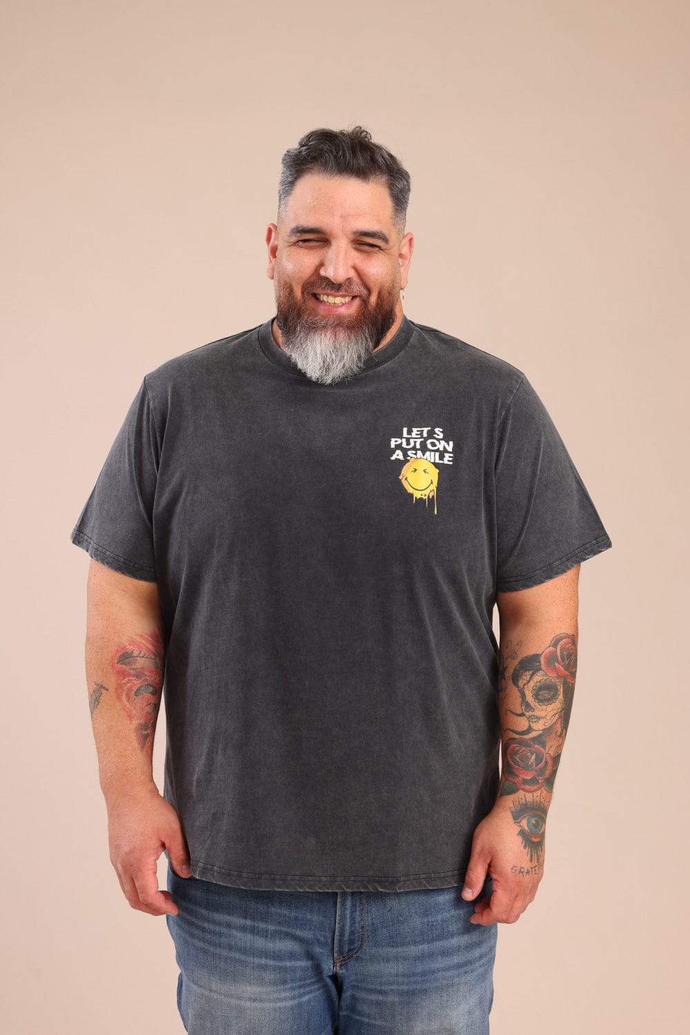 FOX פלאס גברים חולצה חולצה ממותגת סמיילי חולצה ממותגת סמיילי