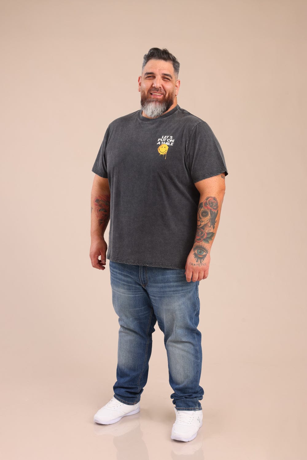 FOX פלאס גברים חולצה חולצה ממותגת סמיילי חולצה ממותגת סמיילי