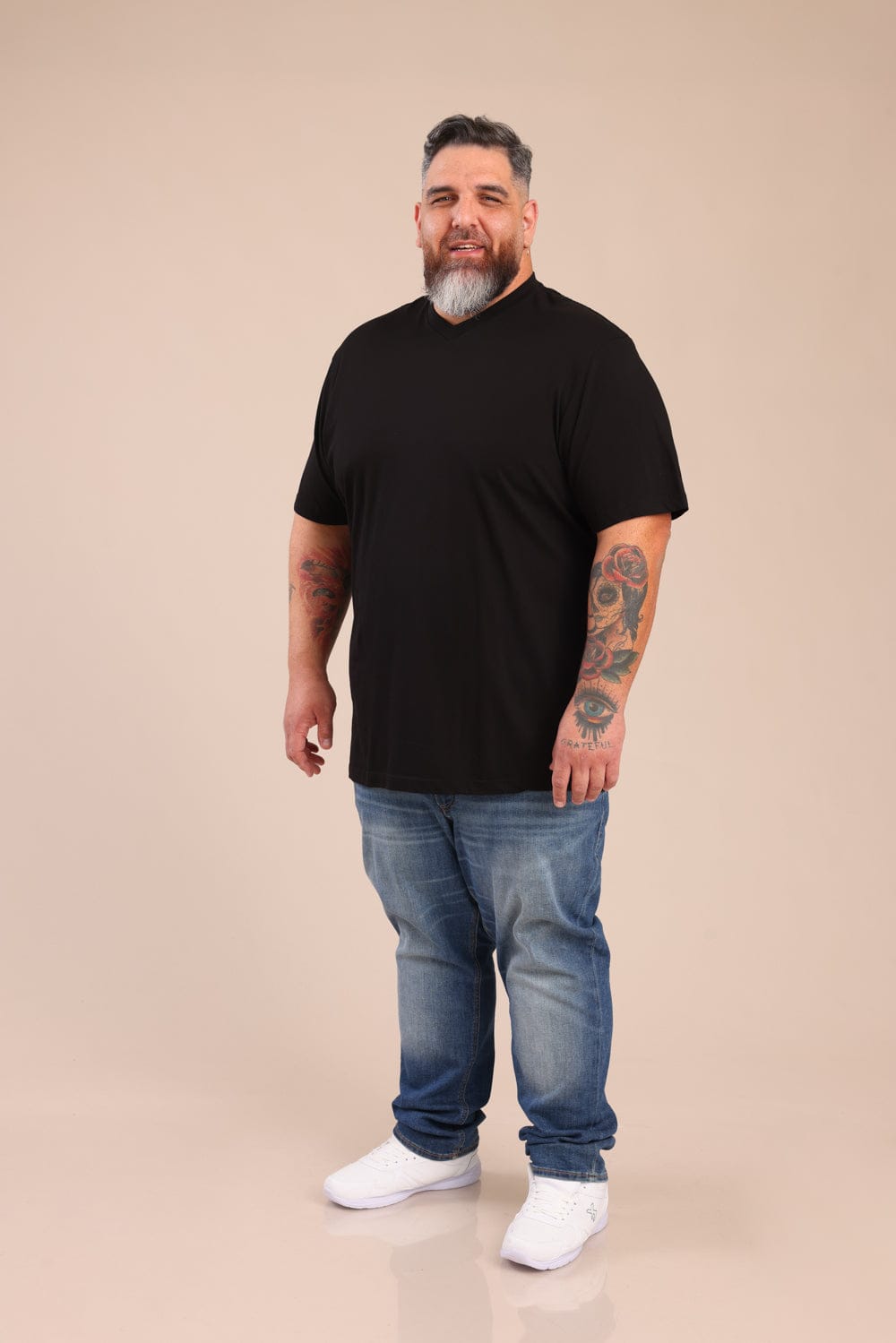 FOX פלאס גברים חולצה חולצת בייסיק צווארון PLUS SIZE | V חולצת בייסיק צווארון PLUS SIZE | V