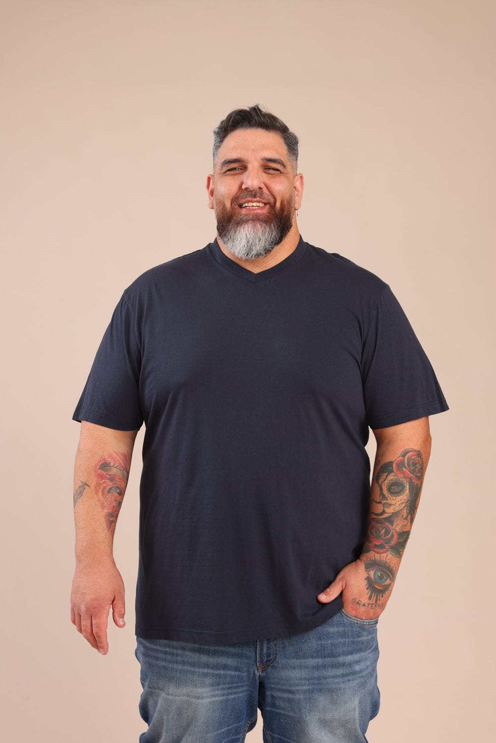 FOX פלאס גברים חולצה חולצת בייסיק צווארון PLUS SIZE | V חולצת בייסיק צווארון PLUS SIZE | V