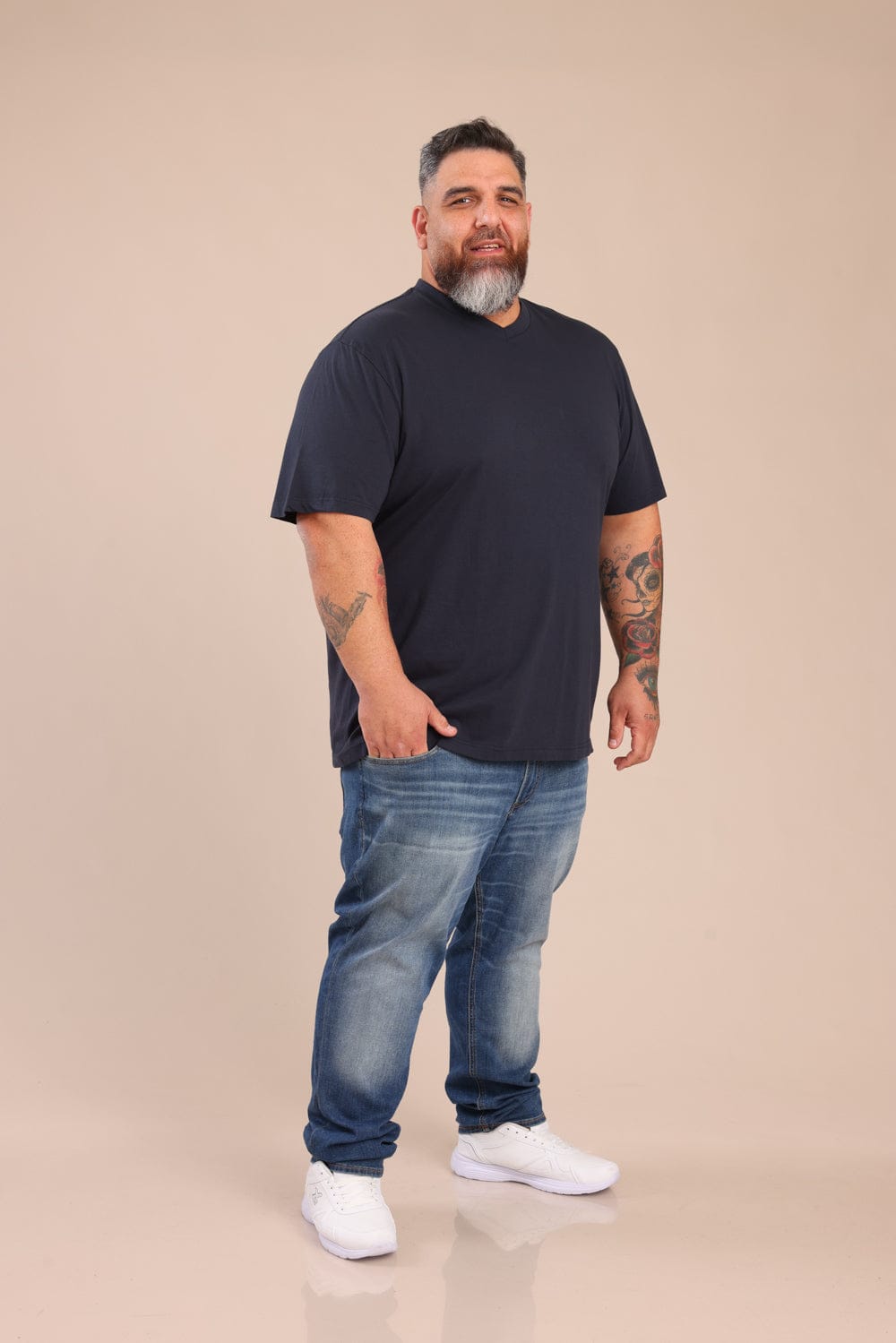 FOX פלאס גברים חולצה חולצת בייסיק צווארון PLUS SIZE | V חולצת בייסיק צווארון PLUS SIZE | V