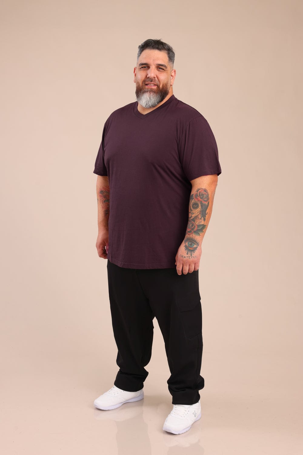 FOX פלאס גברים חולצה חולצת בייסיק צווארון PLUS SIZE | V חולצת בייסיק צווארון PLUS SIZE | V