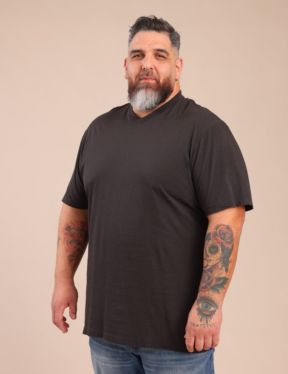 FOX פלאס גברים חולצה חולצת בייסיק צווארון PLUS SIZE | V חולצת בייסיק צווארון PLUS SIZE | V