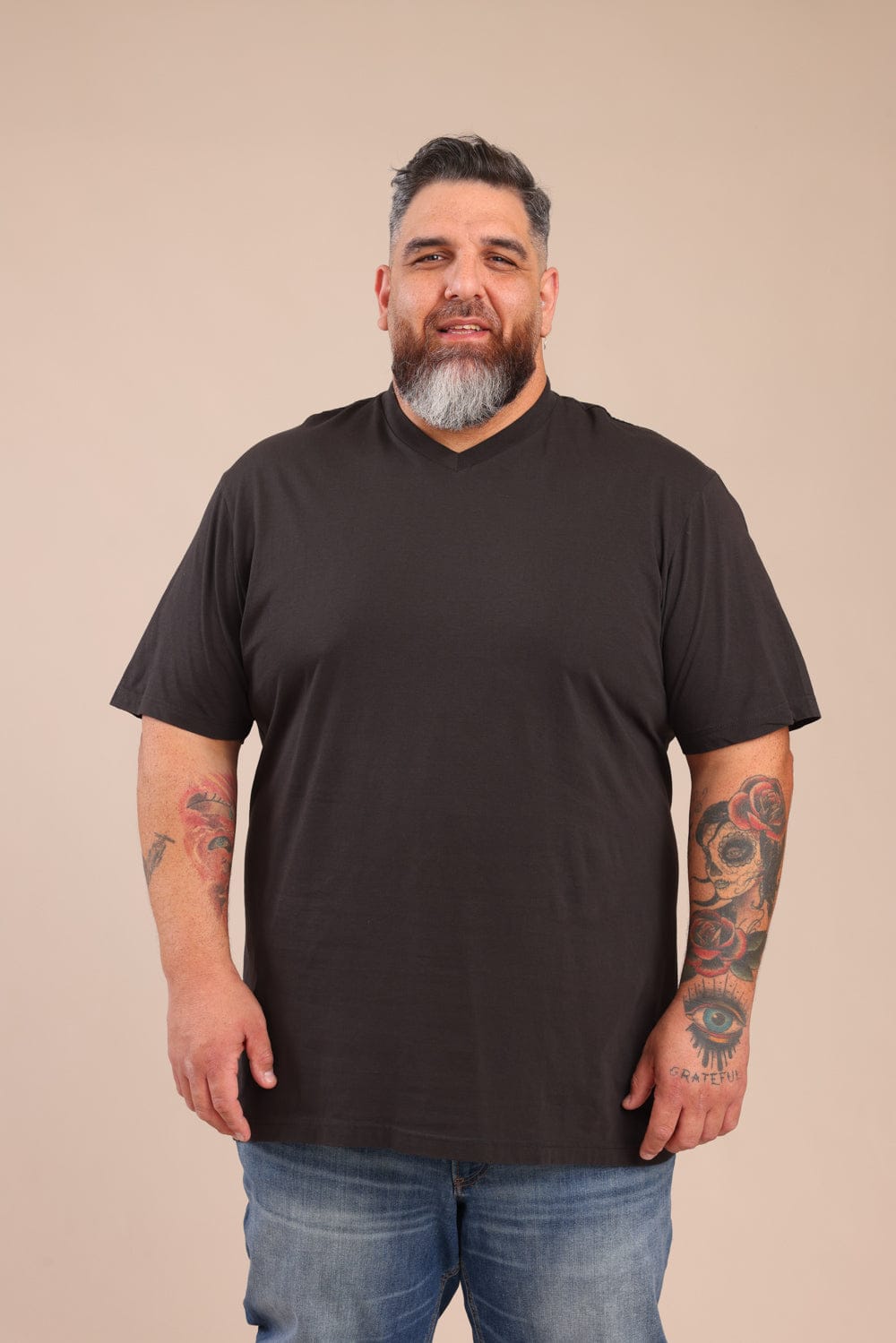 FOX פלאס גברים חולצה חולצת בייסיק צווארון PLUS SIZE | V חולצת בייסיק צווארון PLUS SIZE | V