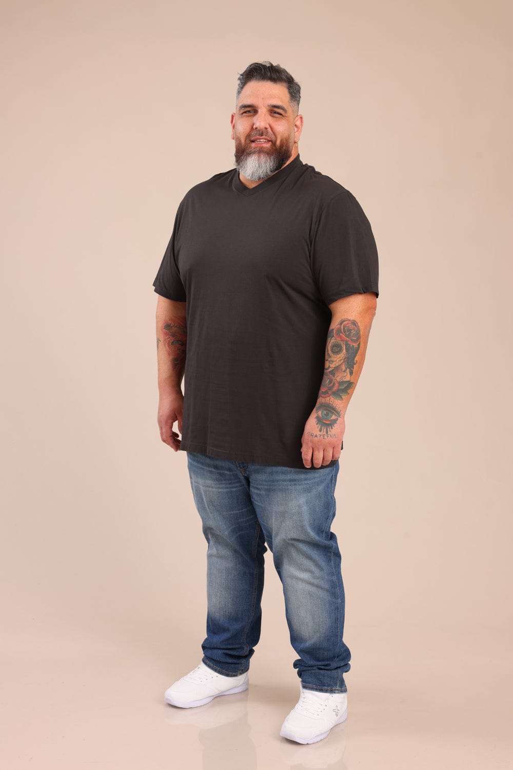 FOX פלאס גברים חולצה חולצת בייסיק צווארון PLUS SIZE | V חולצת בייסיק צווארון PLUS SIZE | V