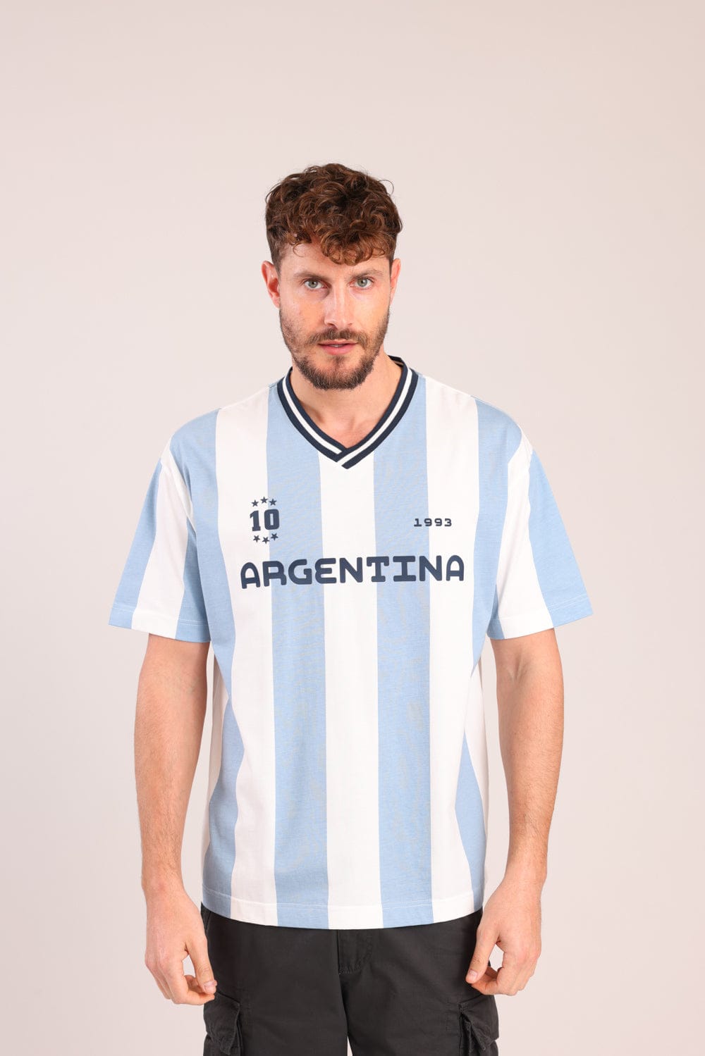 FOX גברים חולצה קצרה חולצה פסים עם הדפס חולצה פסים עם הדפס