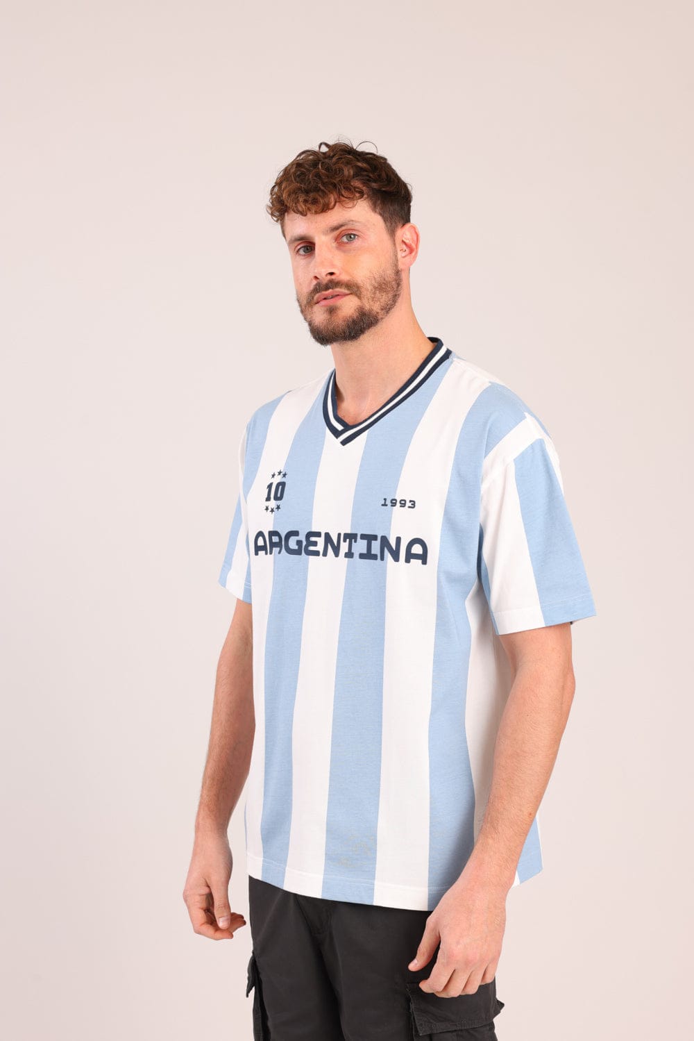 FOX גברים חולצה קצרה חולצה פסים עם הדפס חולצה פסים עם הדפס