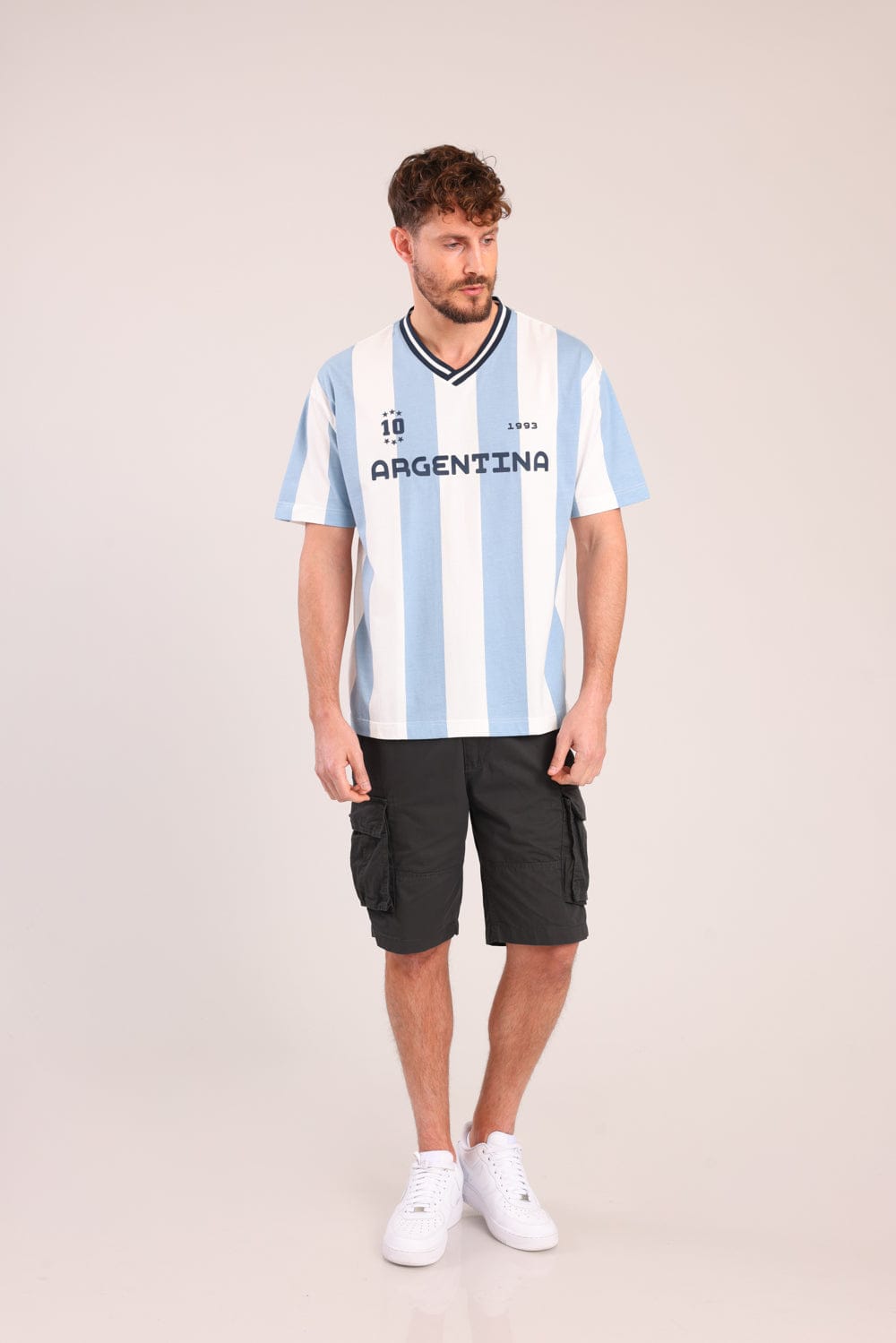 FOX גברים חולצה קצרה חולצה פסים עם הדפס חולצה פסים עם הדפס