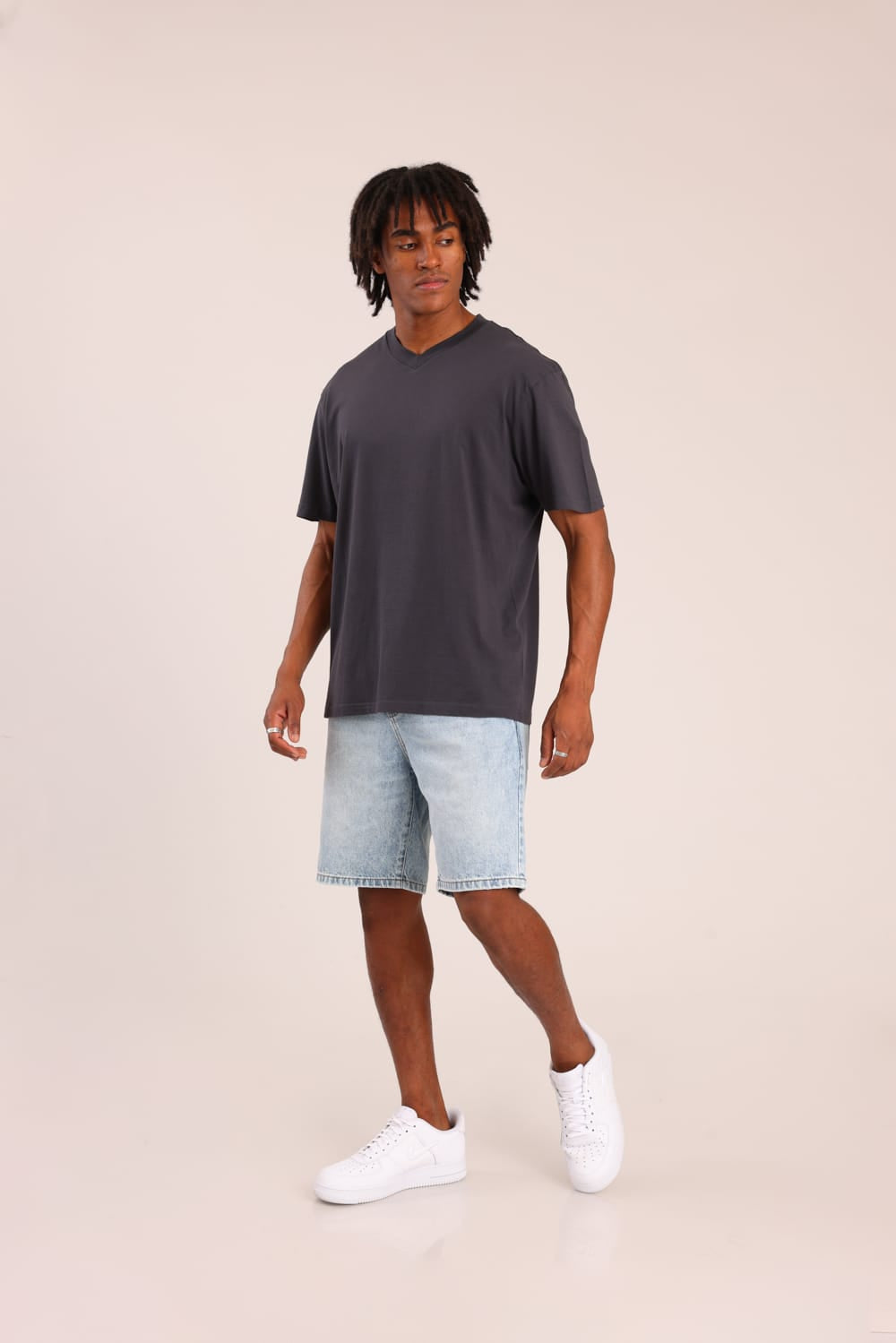 FOX גברים חולצה קצרה טישרט בייסיק צווארון V טישרט בייסיק צווארון V