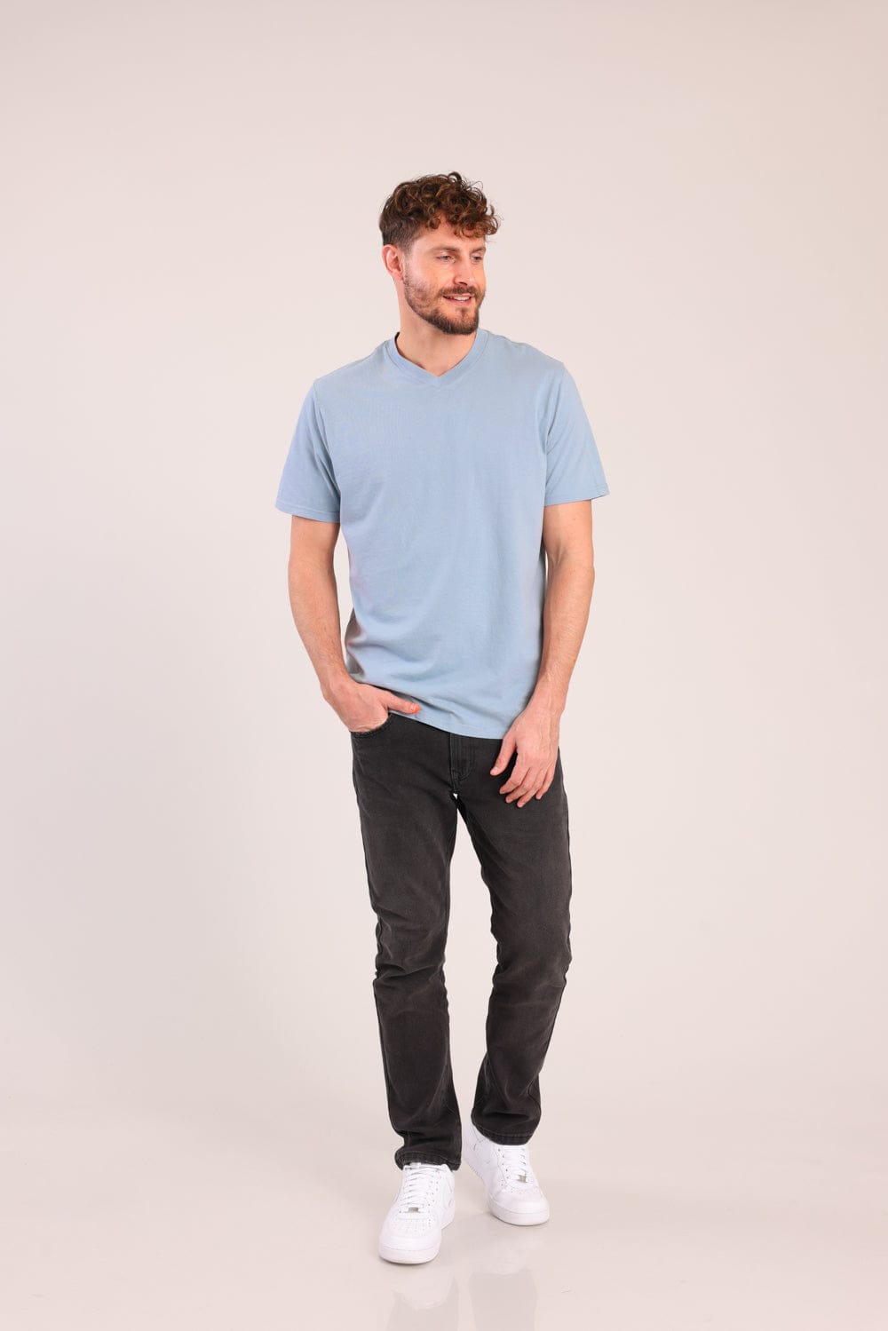 FOX גברים חולצה קצרה טישרט בייסיק צווארון V טישרט בייסיק צווארון V