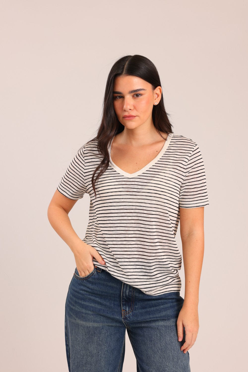 FOX נשים חולצה קצרה חולצה עם פסים חולצה עם פסים