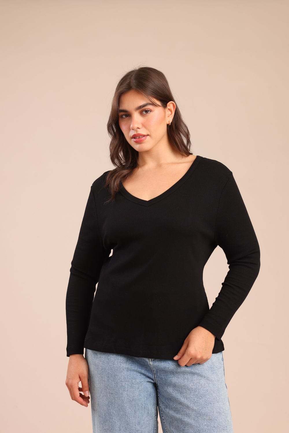 FOX פלאס נשים חולצה חולצת בייסיק עם צווארון עמוק | PLUS SIZE FOX | חולצת בייסיק עם צווארון עמוק | PLUS SIZE | קנה