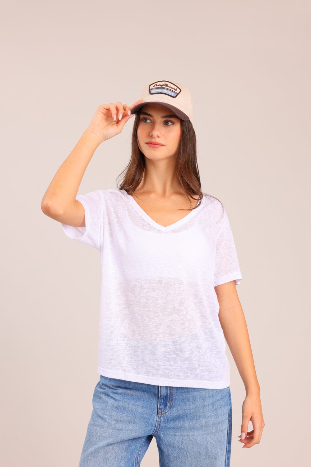 FOX נשים חולצה קצרה חולצת V אוברסייז חולצת V אוברסייז