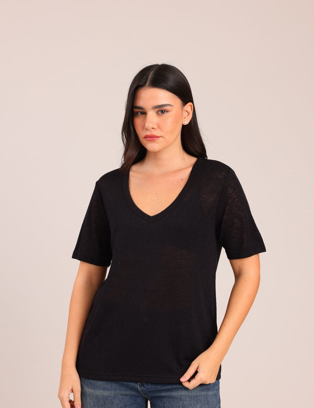 FOX נשים חולצה קצרה חולצת V אוברסייז חולצת V אוברסייז