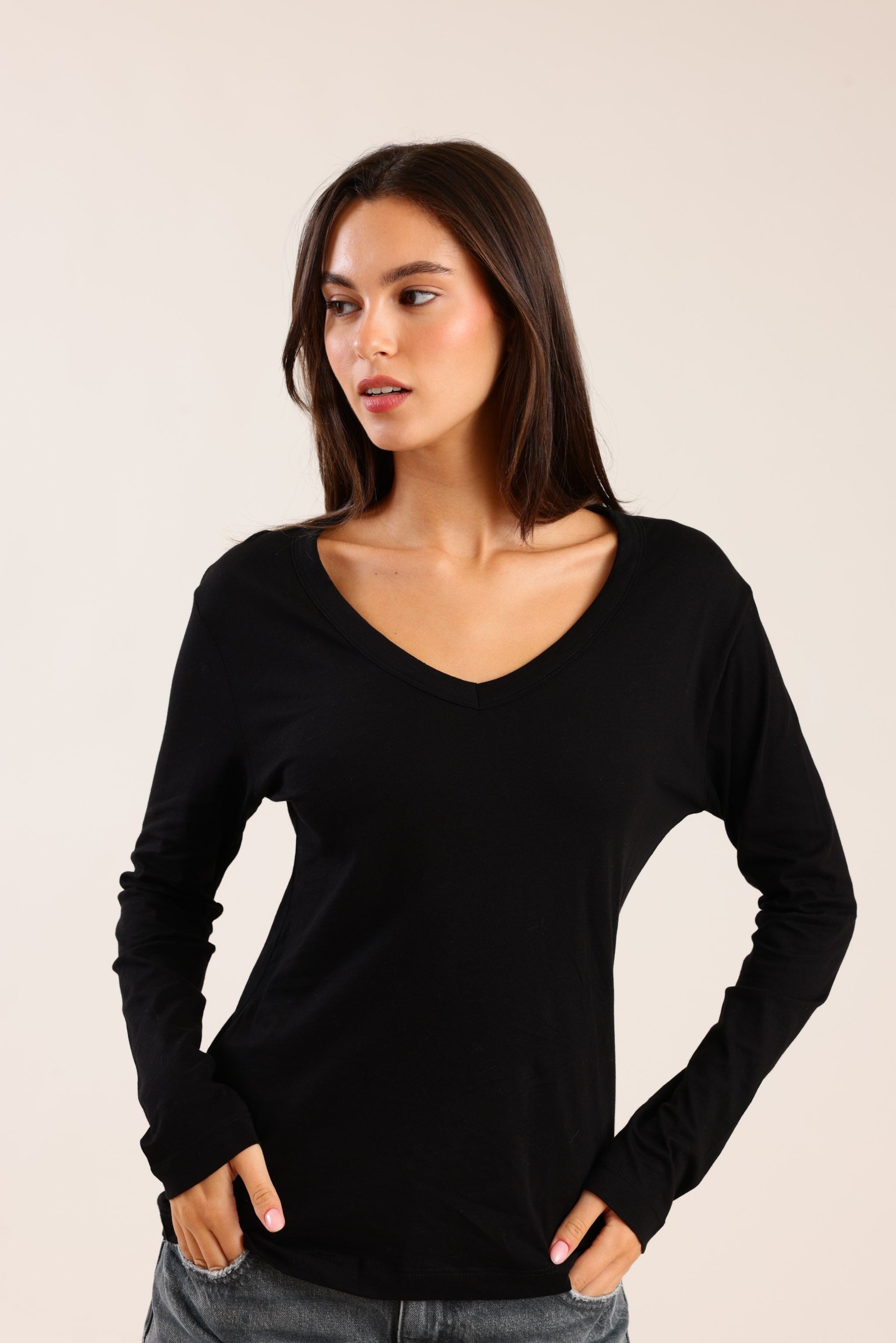 FOX נשים חולצה חולצה ארוכה צווארון V FOX | חולצה ארוכה צווארון V | קנה עכשיו