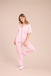 FOX נשים אחר פיג'מה מכופתרת עם פסים פיג'מה מכופתרת עם פסים