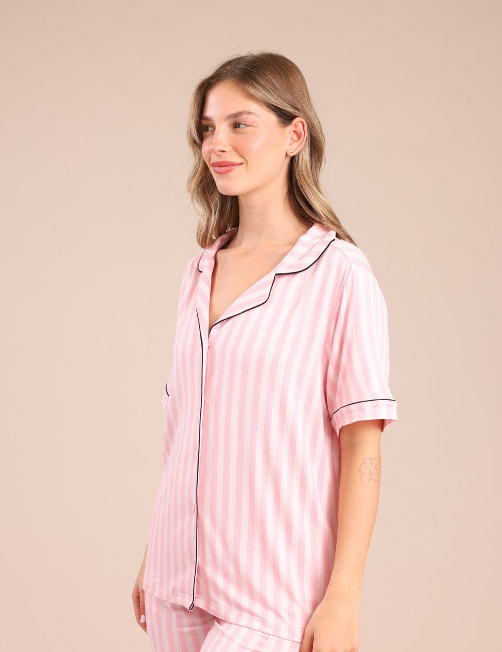 FOX נשים אחר פיג'מה מכופתרת עם פסים פיג'מה מכופתרת עם פסים