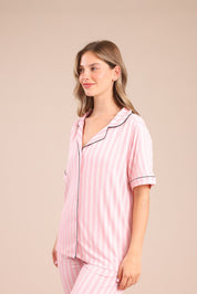 FOX נשים אחר פיג'מה מכופתרת עם פסים פיג'מה מכופתרת עם פסים