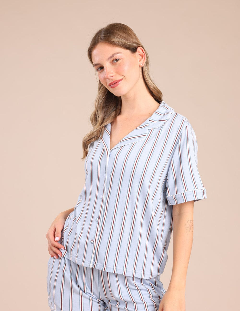 FOX נשים אחר פיג'מה מכופתרת עם פסים פיג'מה מכופתרת עם פסים