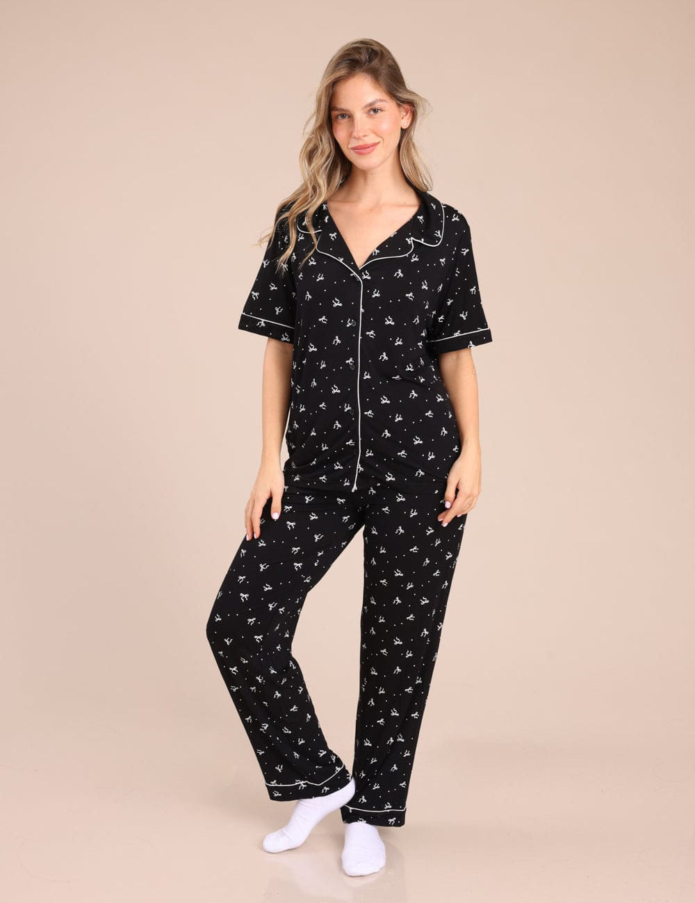 FOX נשים אחר פיג'מה מכופתרת עם הדפס פיג'מה מכופתרת עם הדפס