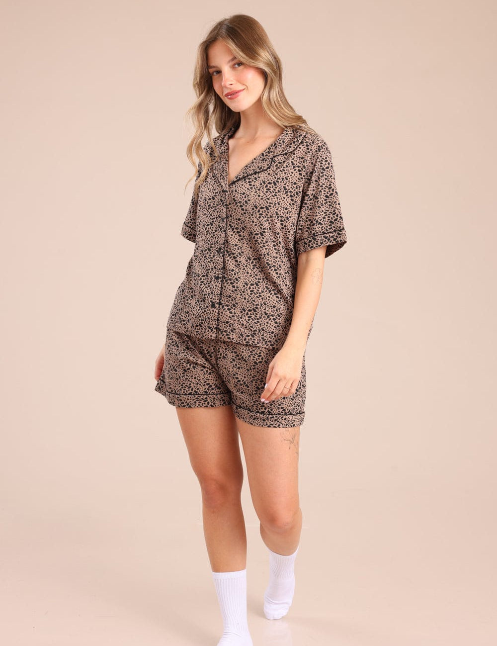 FOX נשים אחר פיג'מה מכופתרת עם הדפס פיג'מה מכופתרת עם הדפס