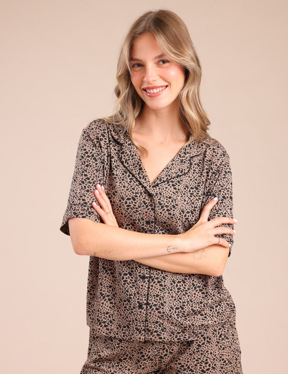 FOX נשים אחר פיג'מה מכופתרת עם הדפס פיג'מה מכופתרת עם הדפס