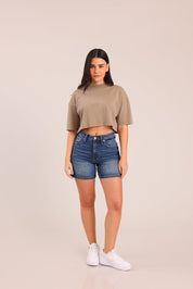 FOX נשים מכנסיים קצרים ג'ינס MOM קצר ג'ינס MOM קצר