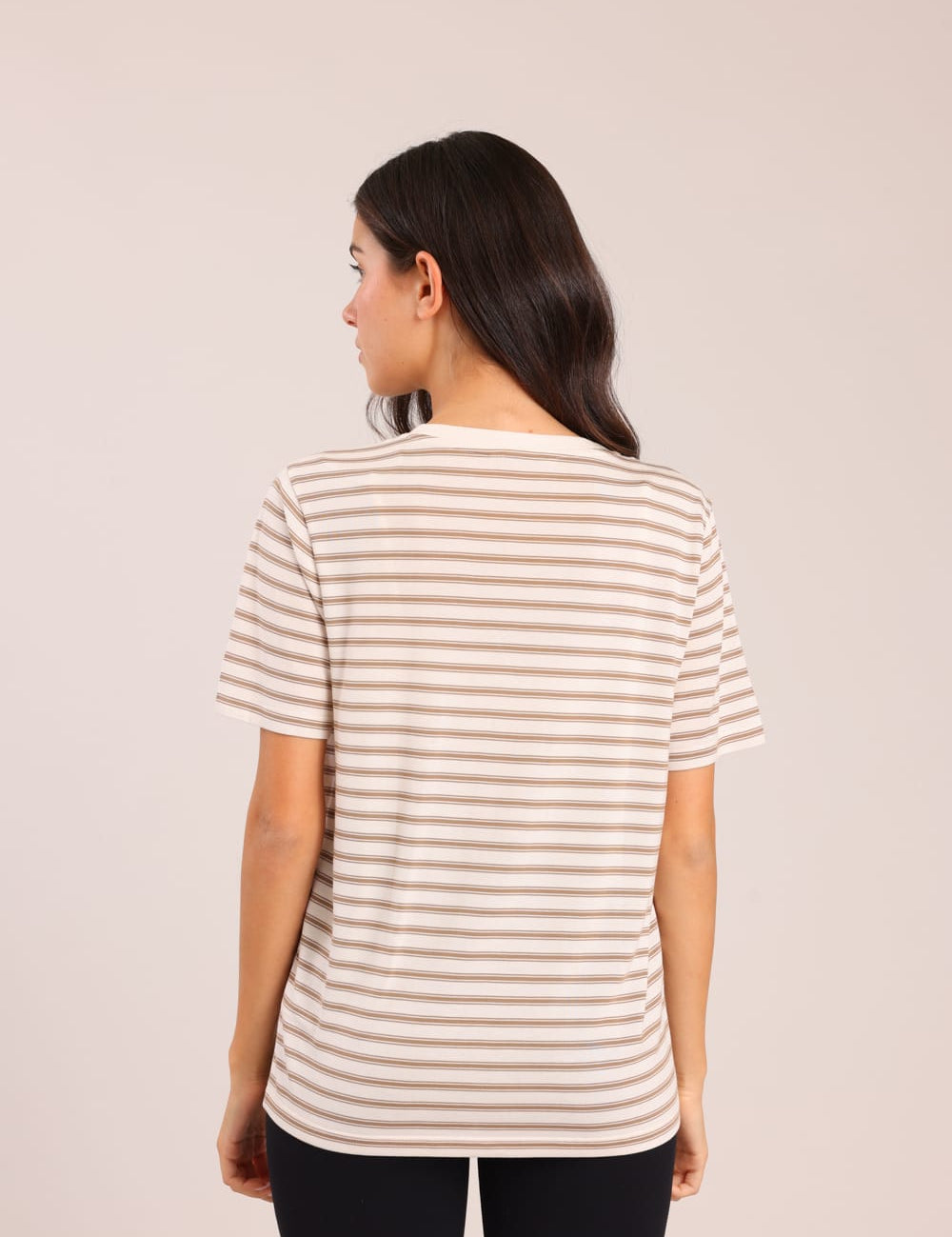 FOX נשים חולצה קצרה חולצת בייסיק פסים צווארון V חולצת בייסיק פסים צווארון V