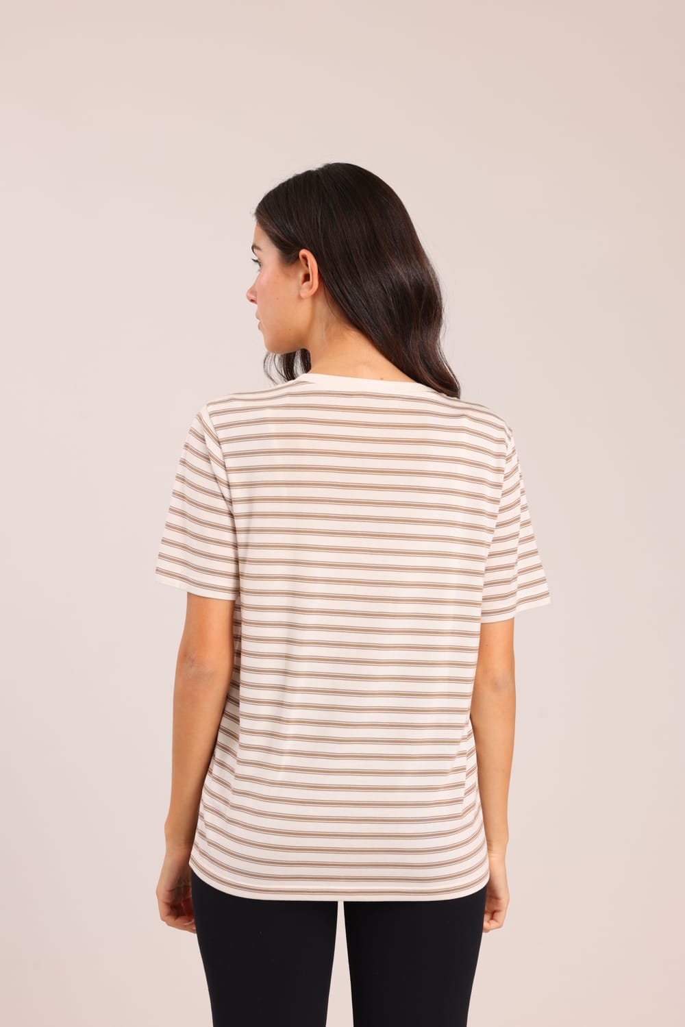 FOX נשים חולצה קצרה חולצת בייסיק פסים צווארון V חולצת בייסיק פסים צווארון V